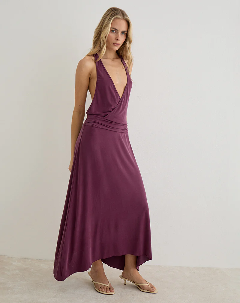 Kiku Maxi Dress in Cupro Deep Purple