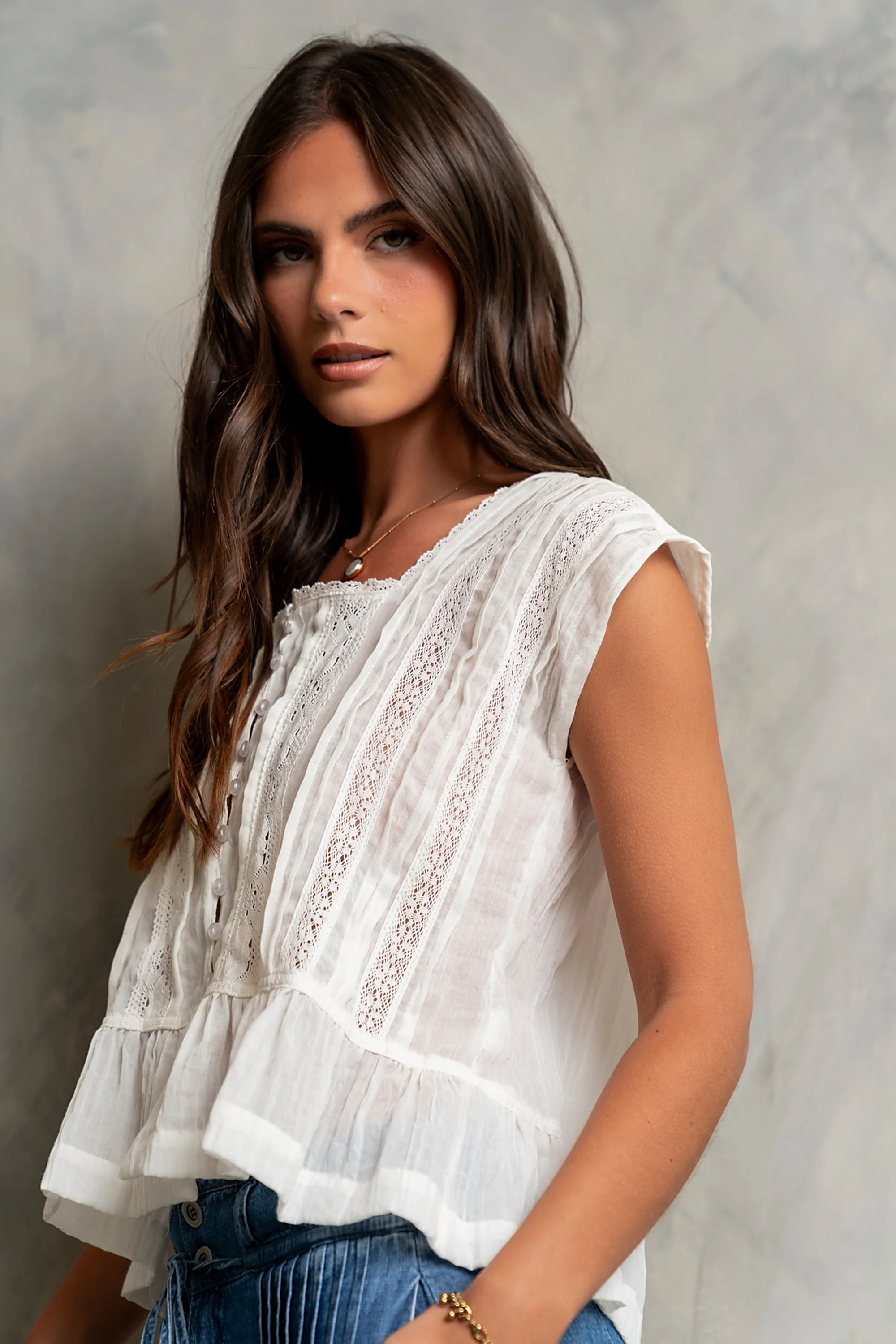 Kinzley Oversized Lace Top in Off White - FINAL SALE