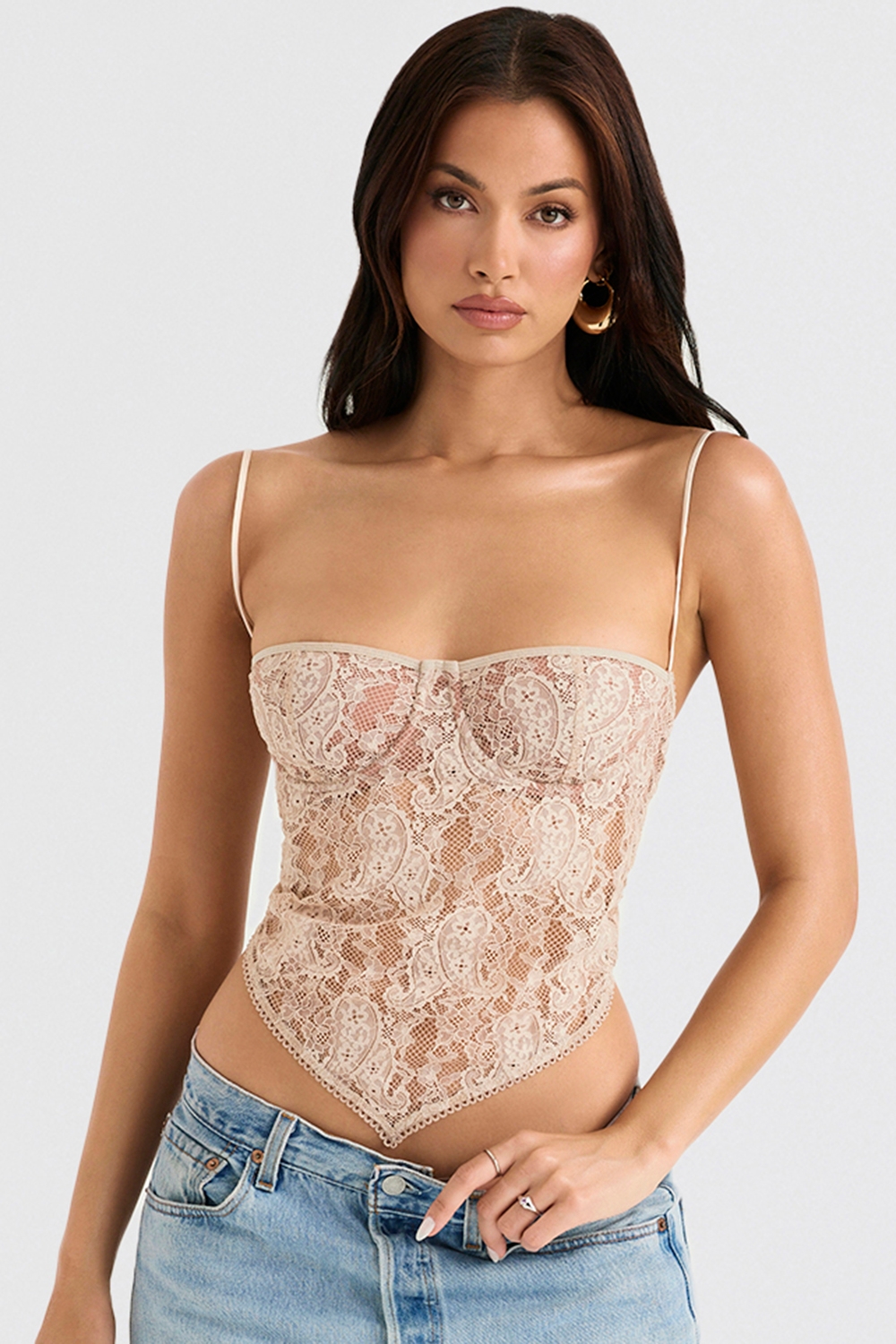 cream paisley lace top