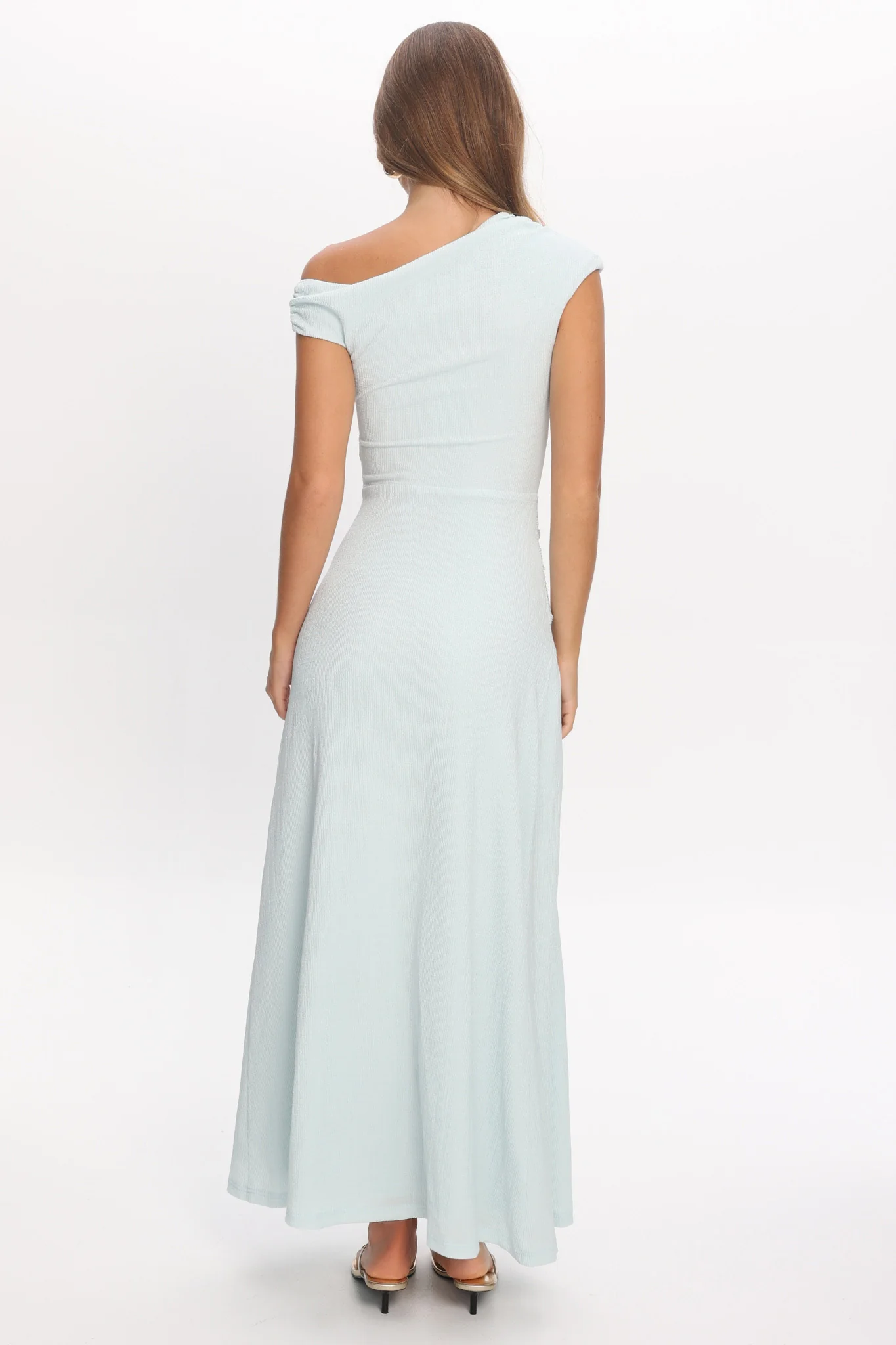 Bellarose Asymmetric Neckline Maxi Dress Light Blue - FASHION NOB