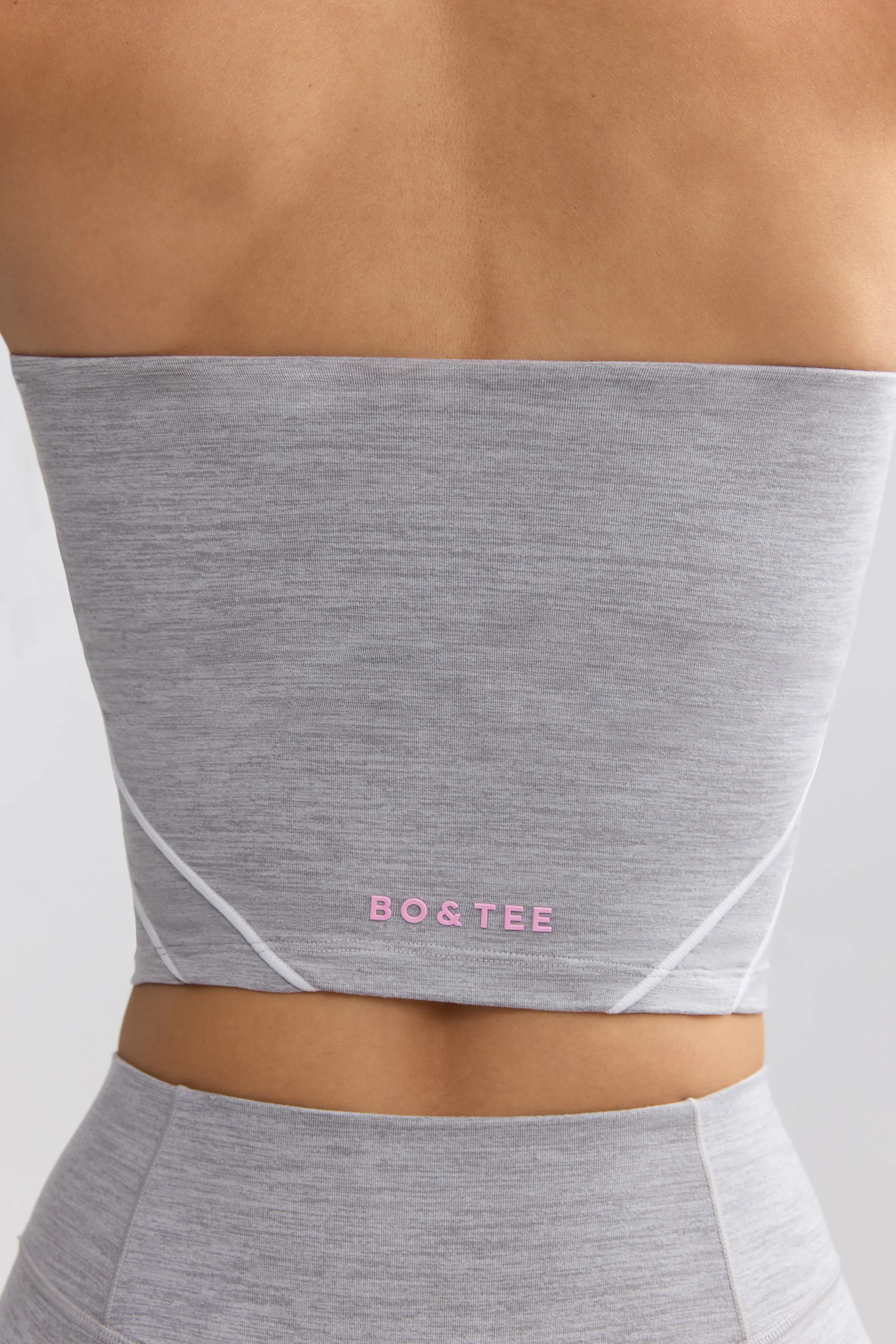 Soft Active Contrast-Trim Bandeau Top in Marl Grey