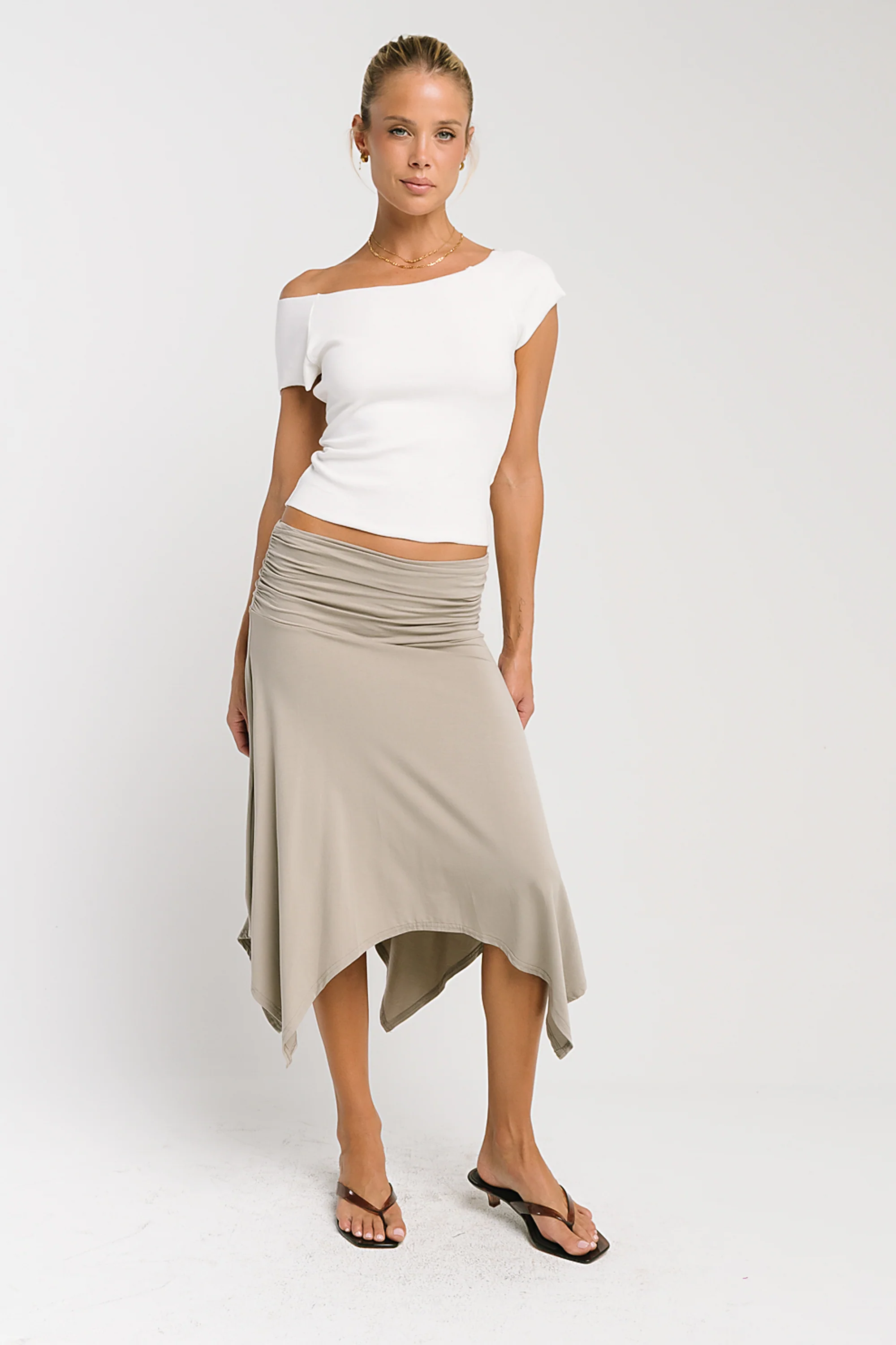 Lydia Asymmetrical Skirt in Taupe
