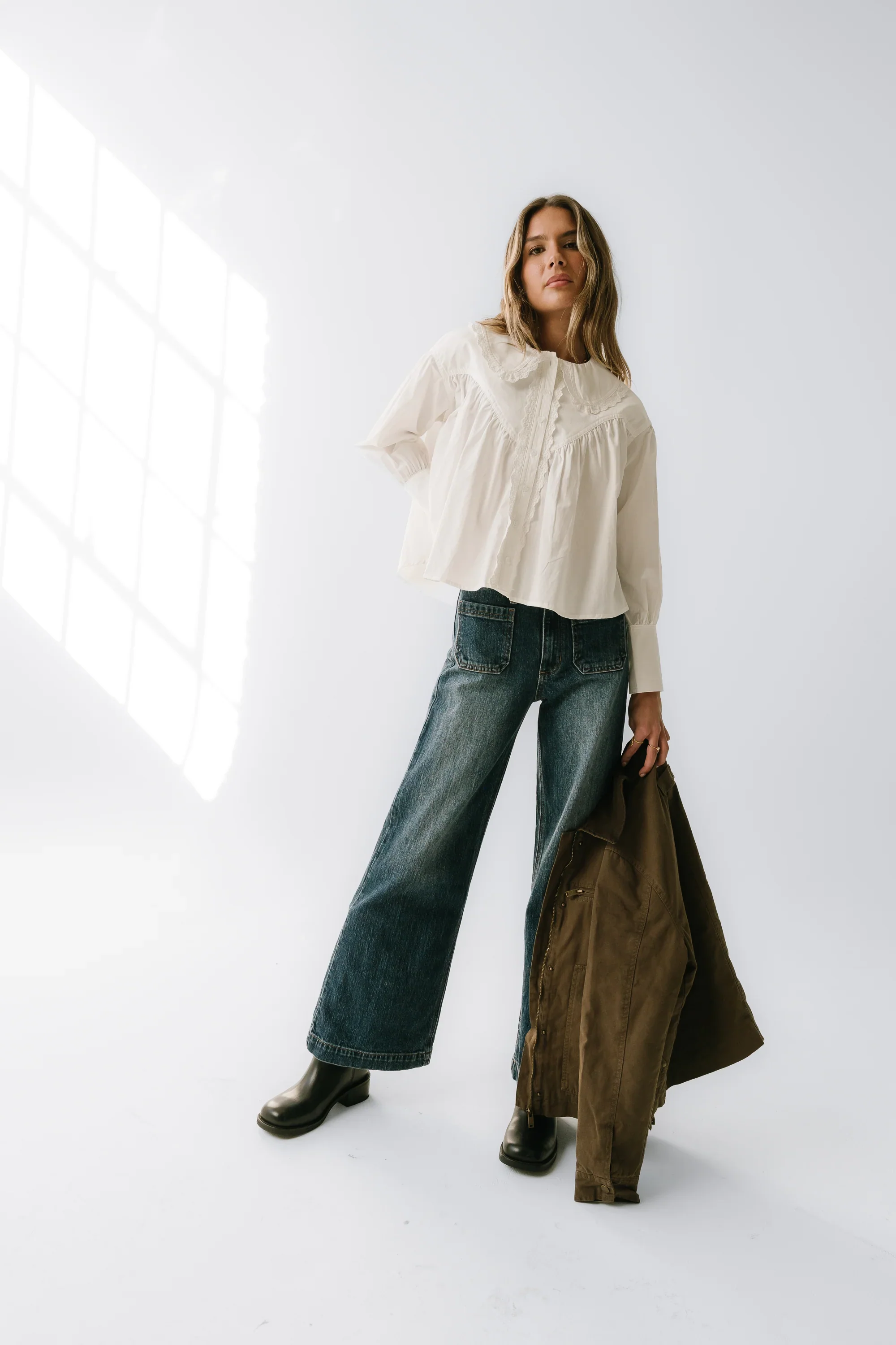 Amelia Collared Blouse in White