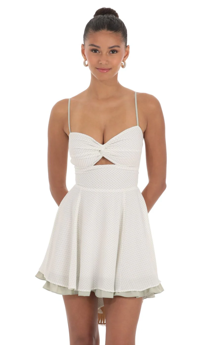 Polka Dot Twist A-line Dress in White - luluinthesky