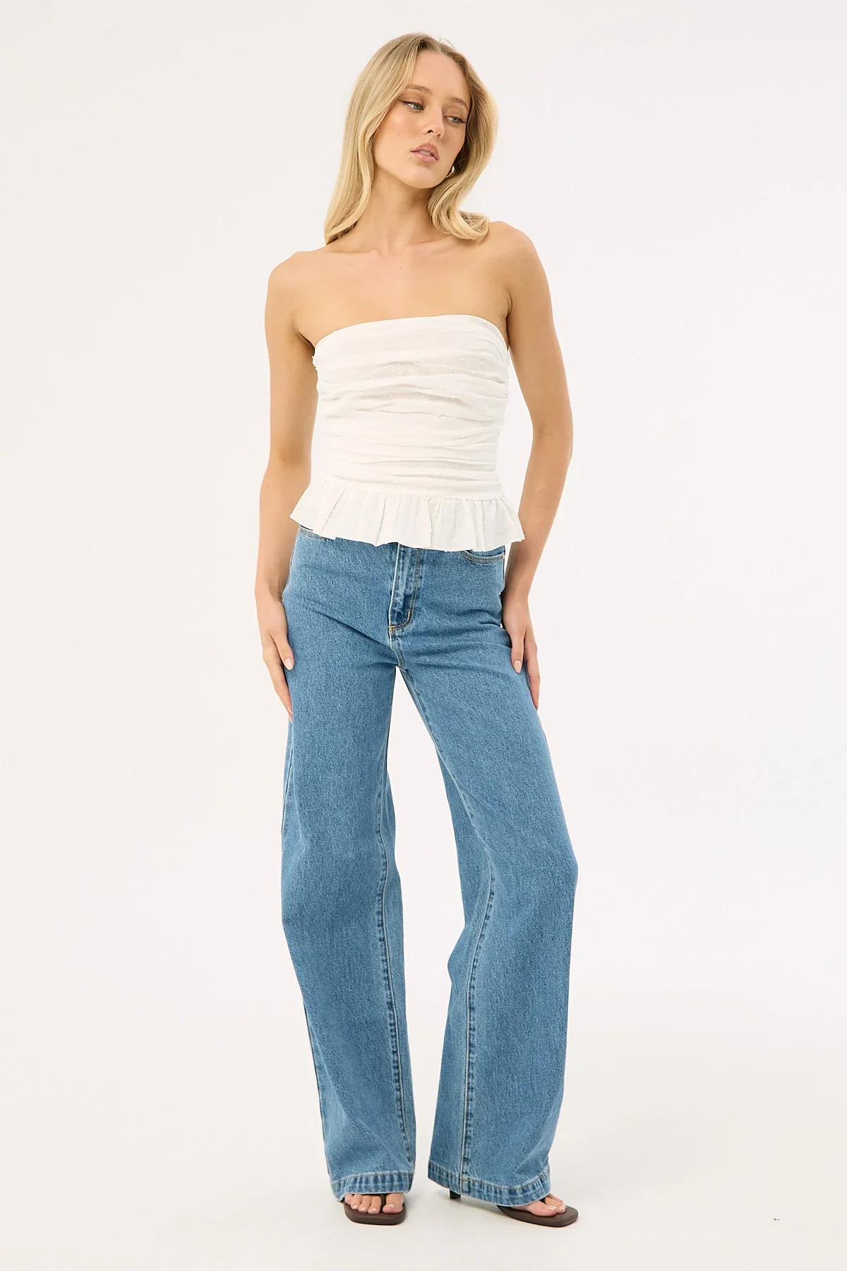 Perfect Stranger Zemi Gathered Strapless Top White