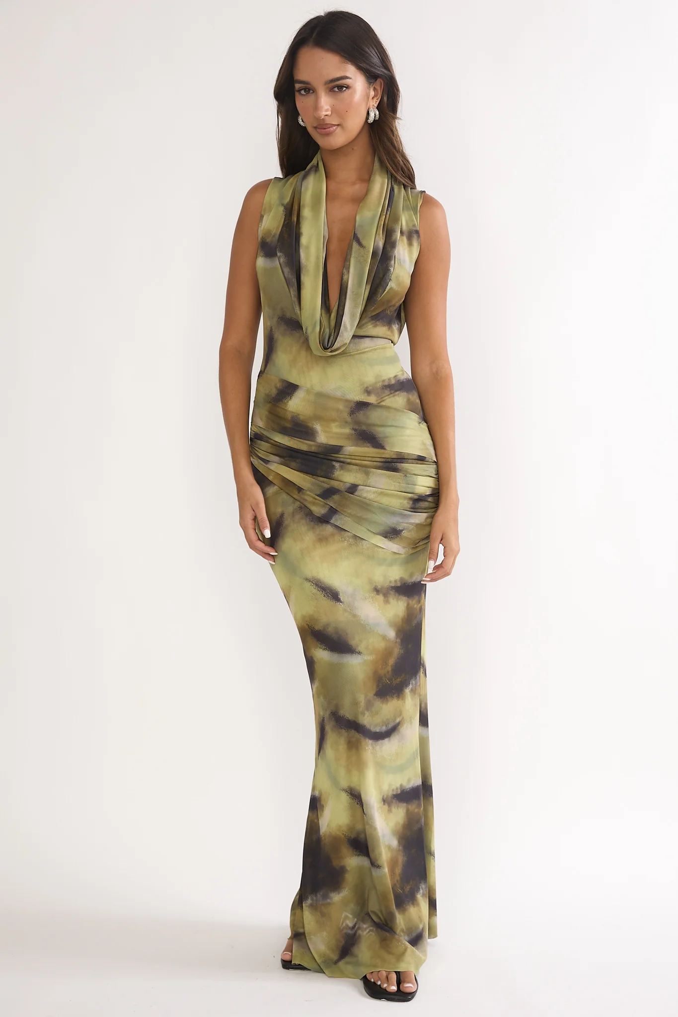 Veya Sleeveless Cowl Maxi Dress Moss - luluinthesky