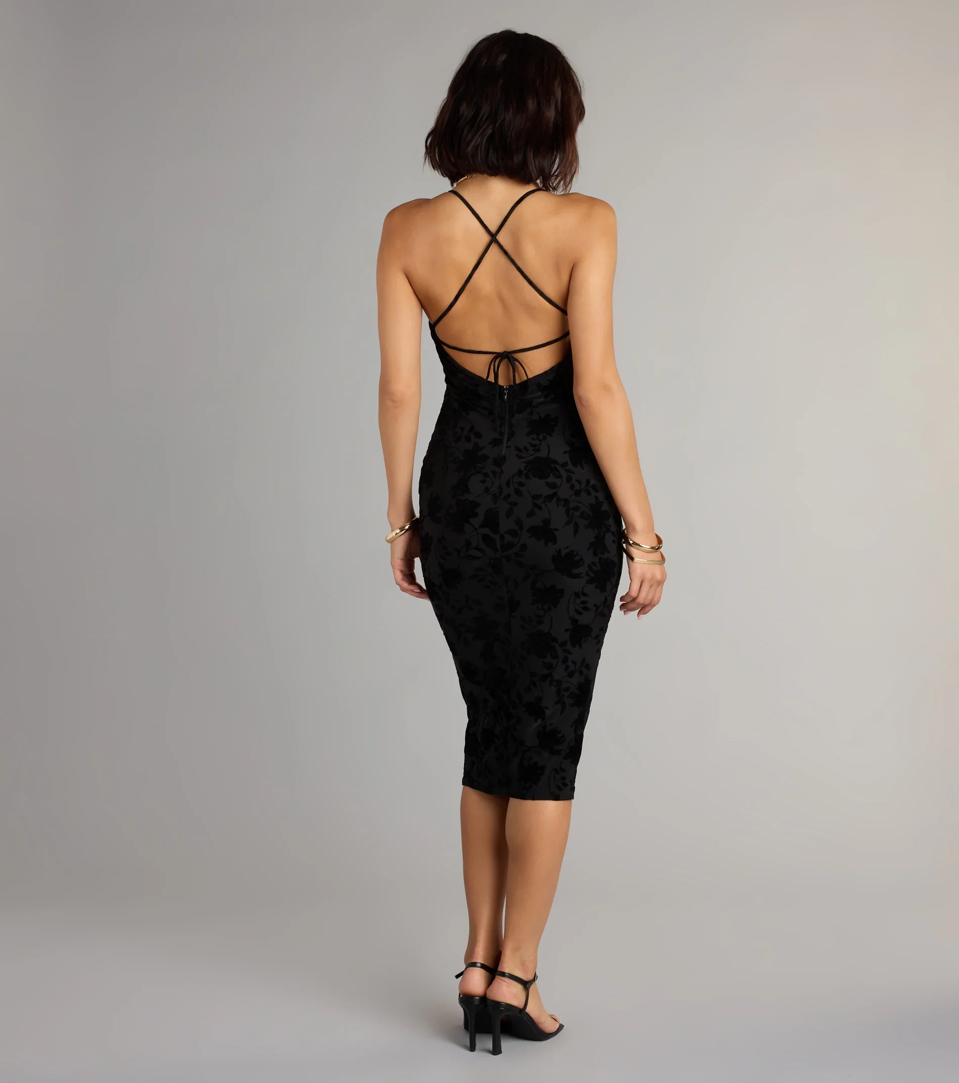 Velvet Allure Floral Burnout Midi Dress