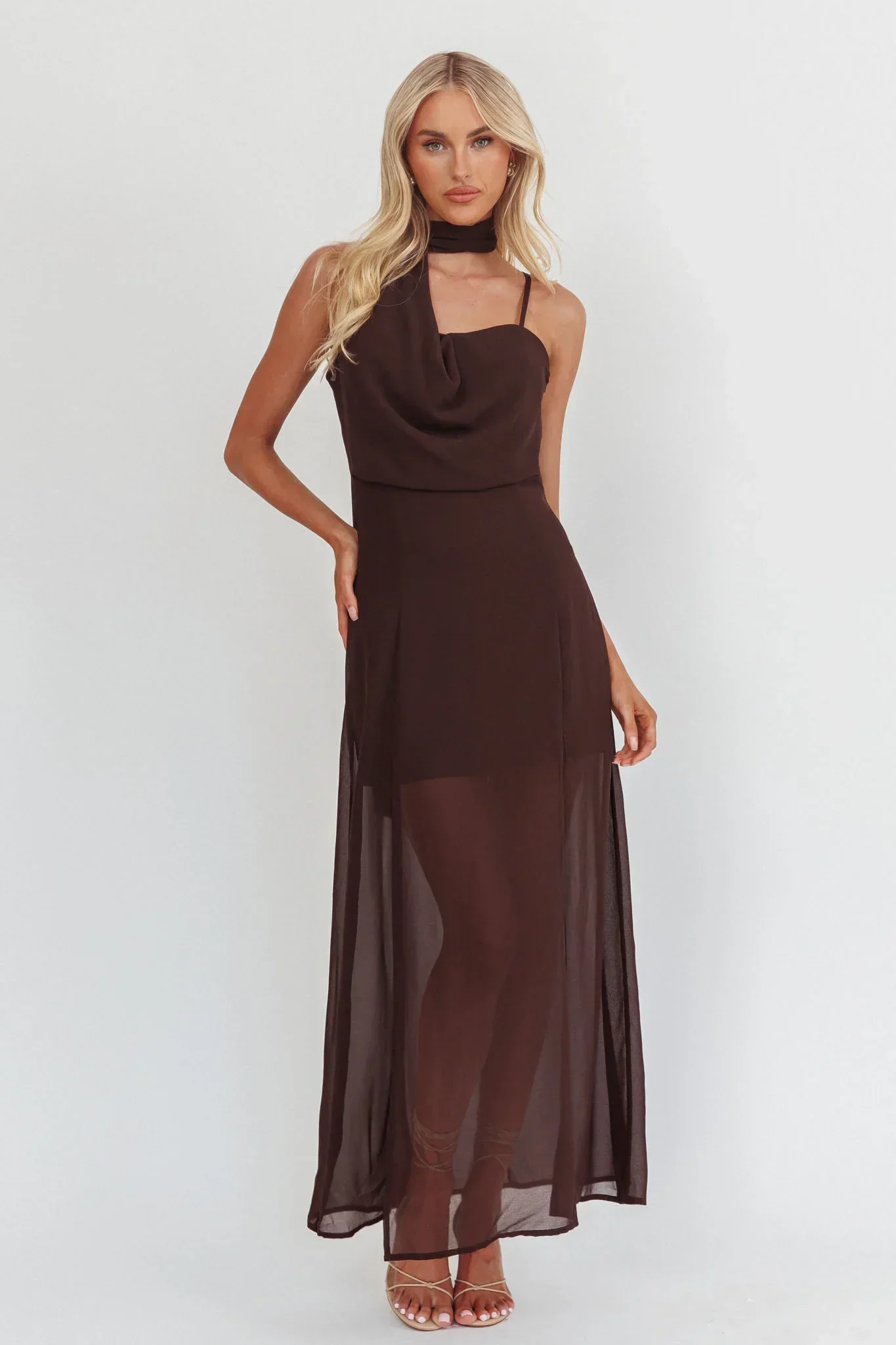 My Paradise Neck Scarf Maxi Dress Chocolate