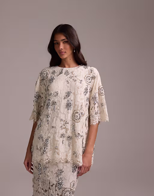 Bridal lace top with embellishment