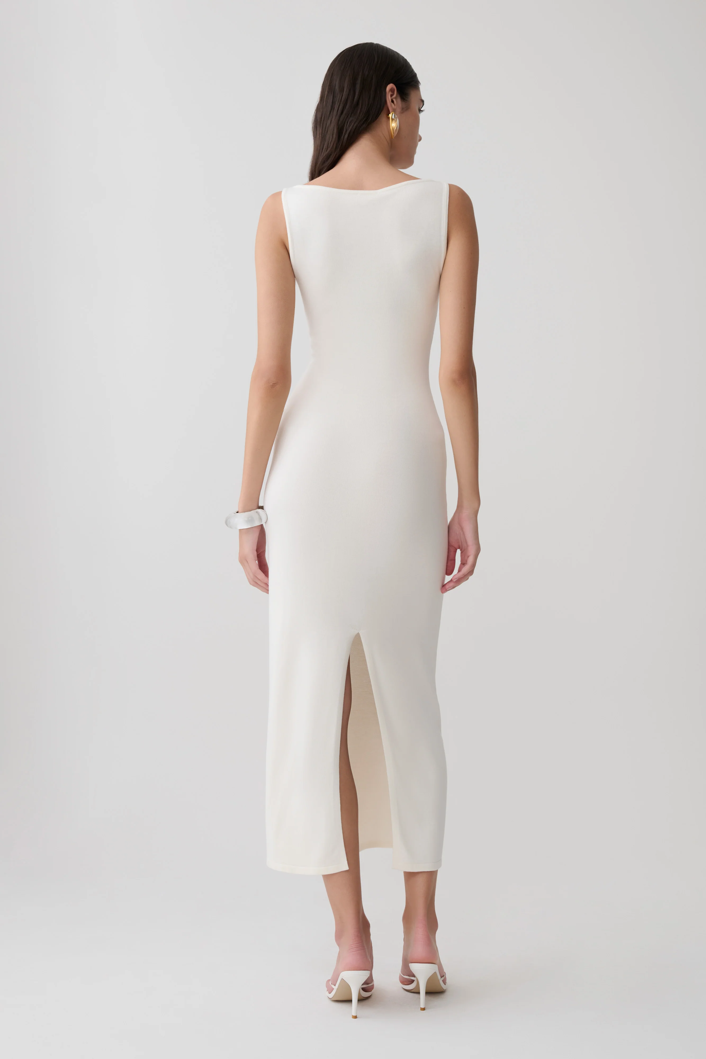 Boston Boat Neck Sleeveless Midi Dress - Ivory