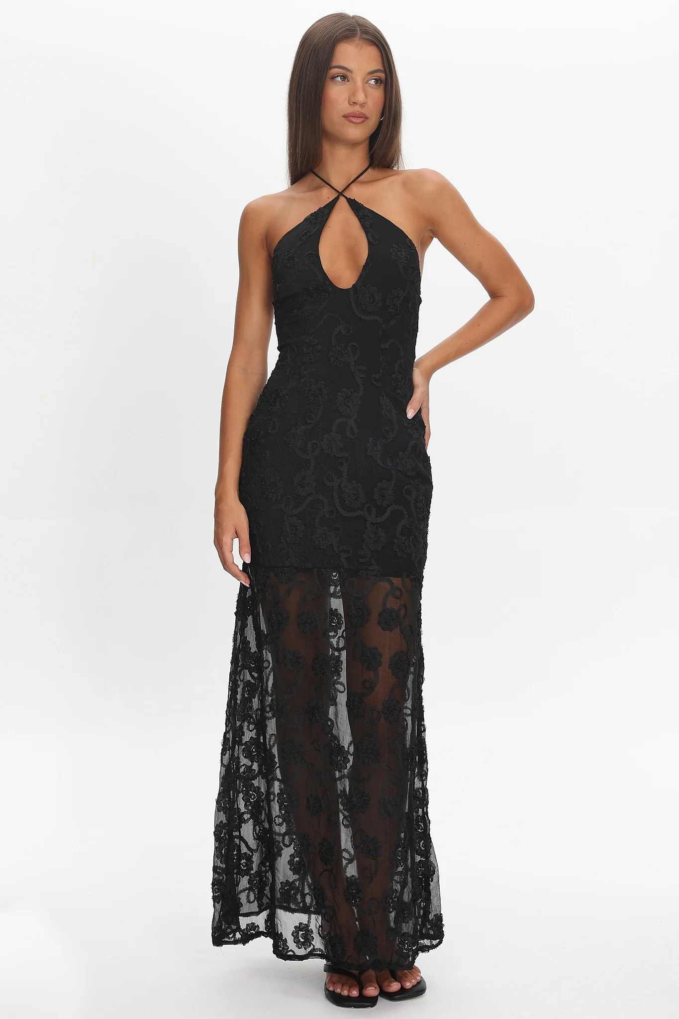 One Night Low Back Maxi Dress Embellished Black - luluinthesky