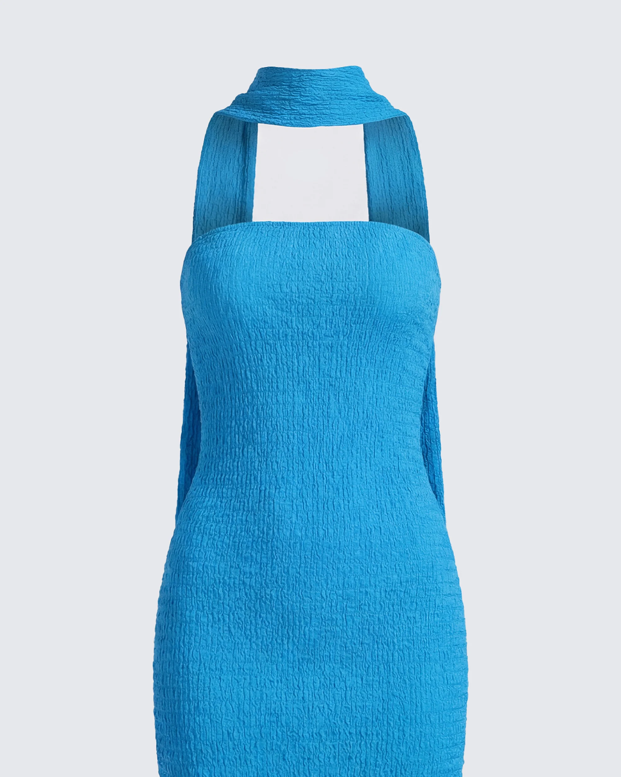Etta Blue Textured Bandeau Mini Dress