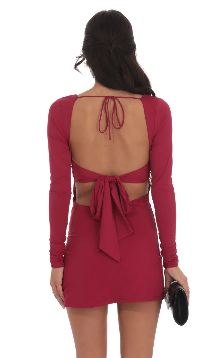 Long Sleeve Side Slit Dress in Red - luluinthesky