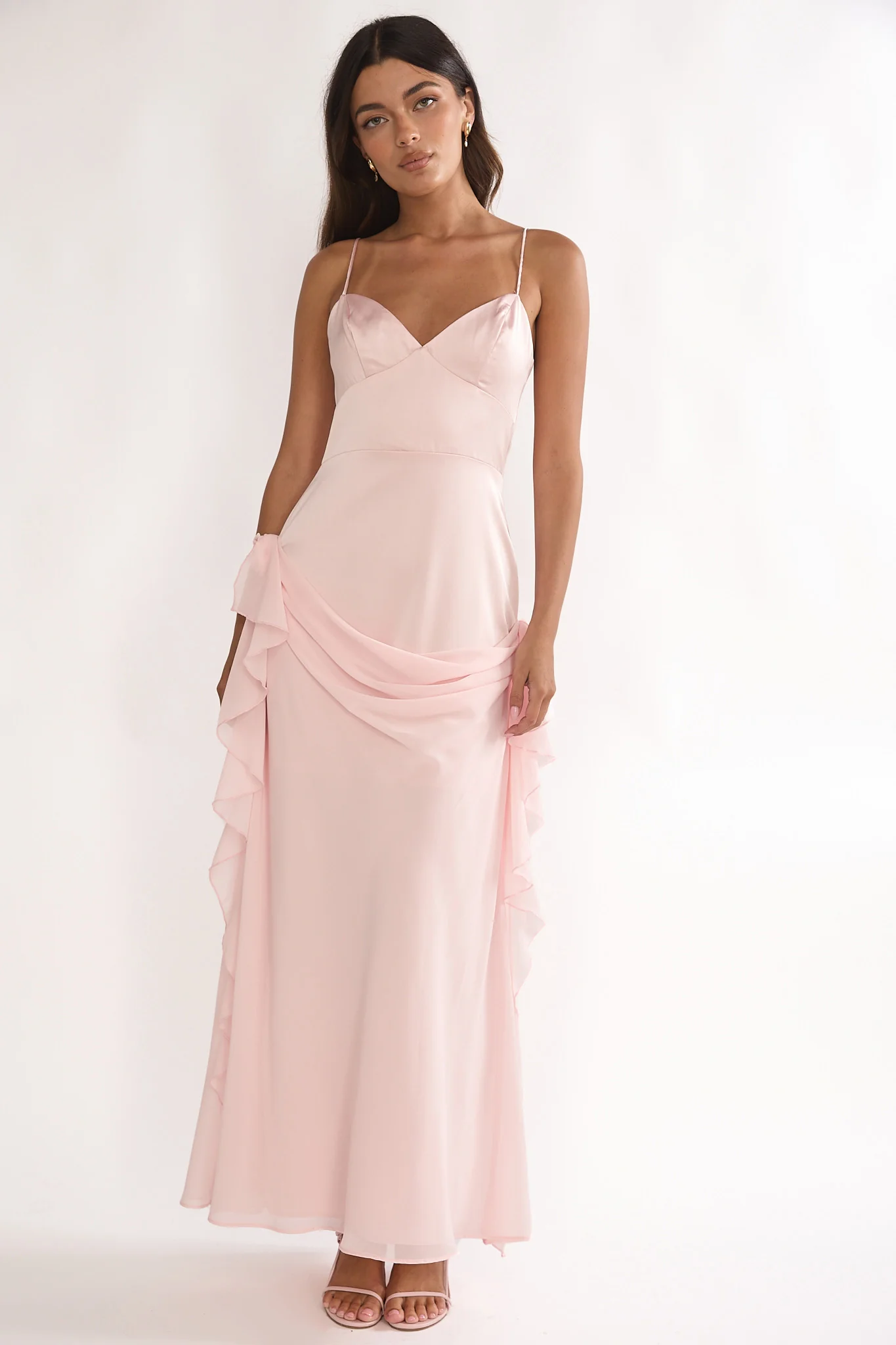 Rivena Rosette Chiffon Drape Maxi Dress Pink - luluinthesky