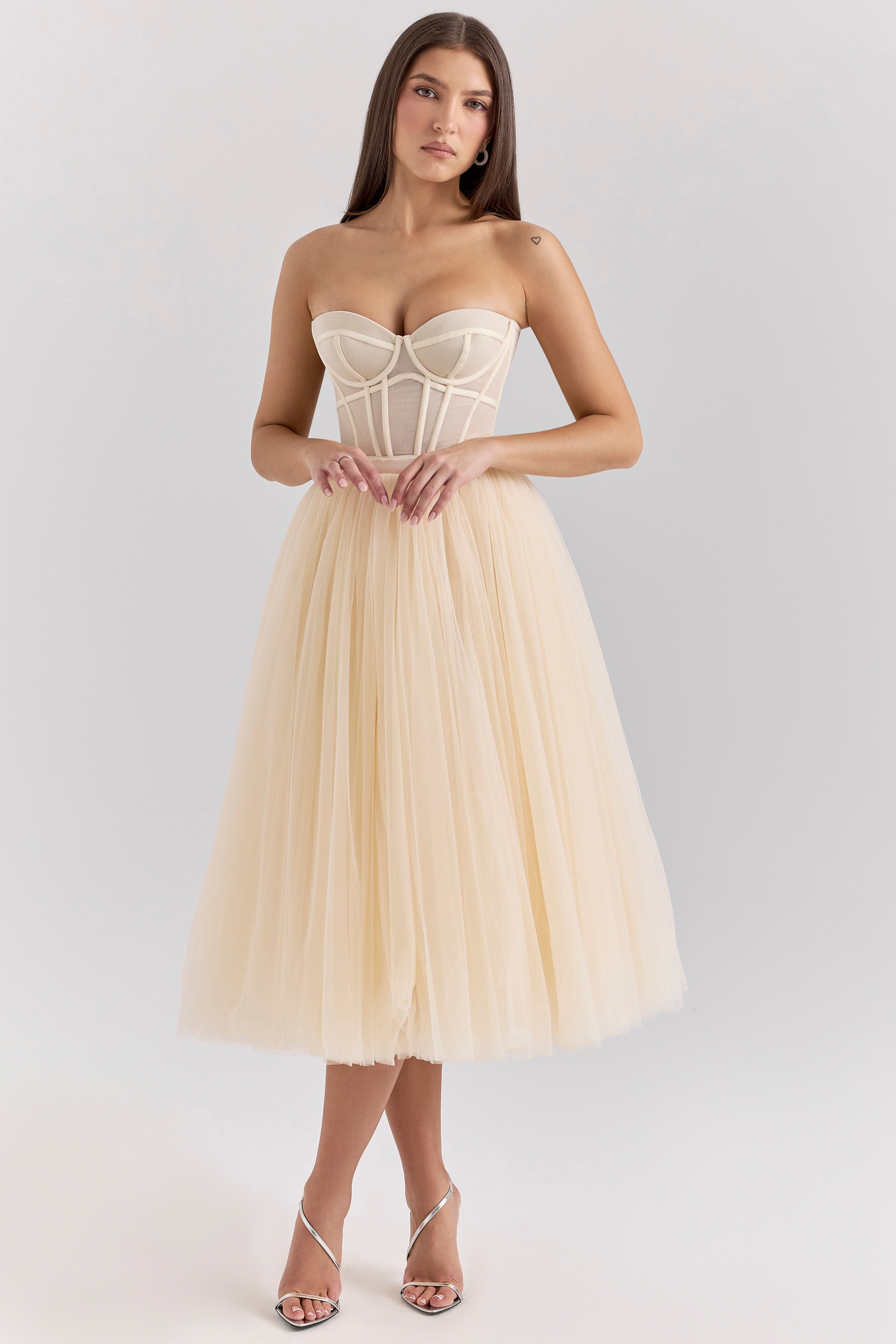 vintage cream tulle midi dress