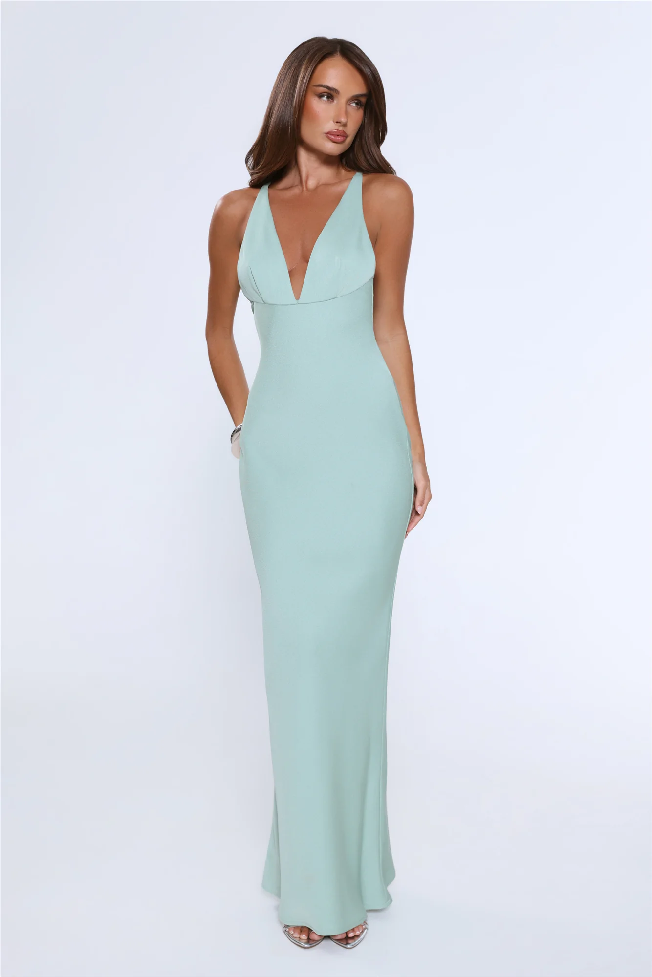 Midnight Luxe Satin Maxi Dress Sage