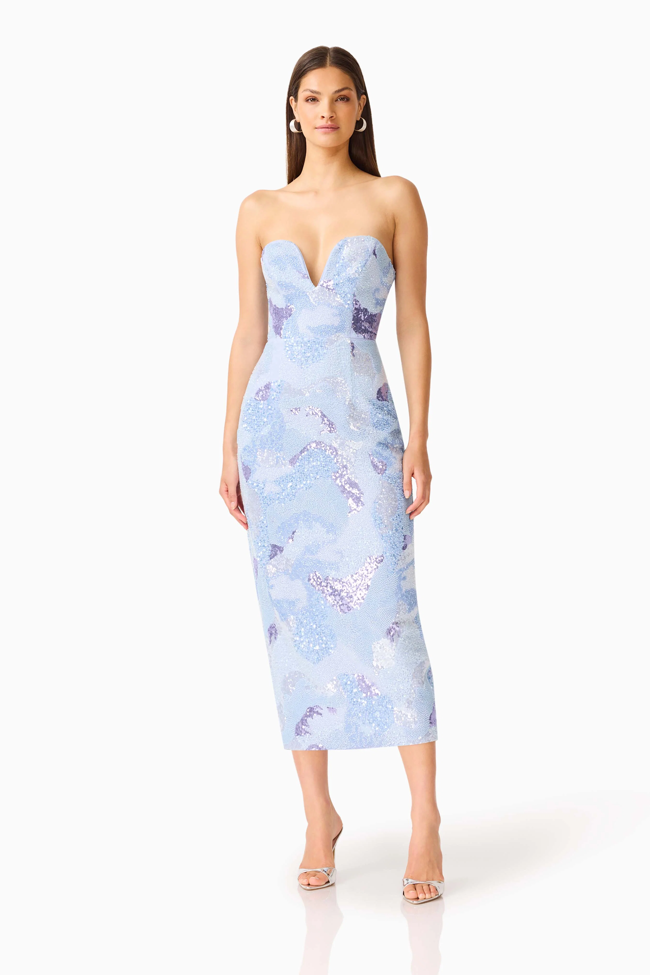 Aurae Embellished Midi Dress in Sky Blue