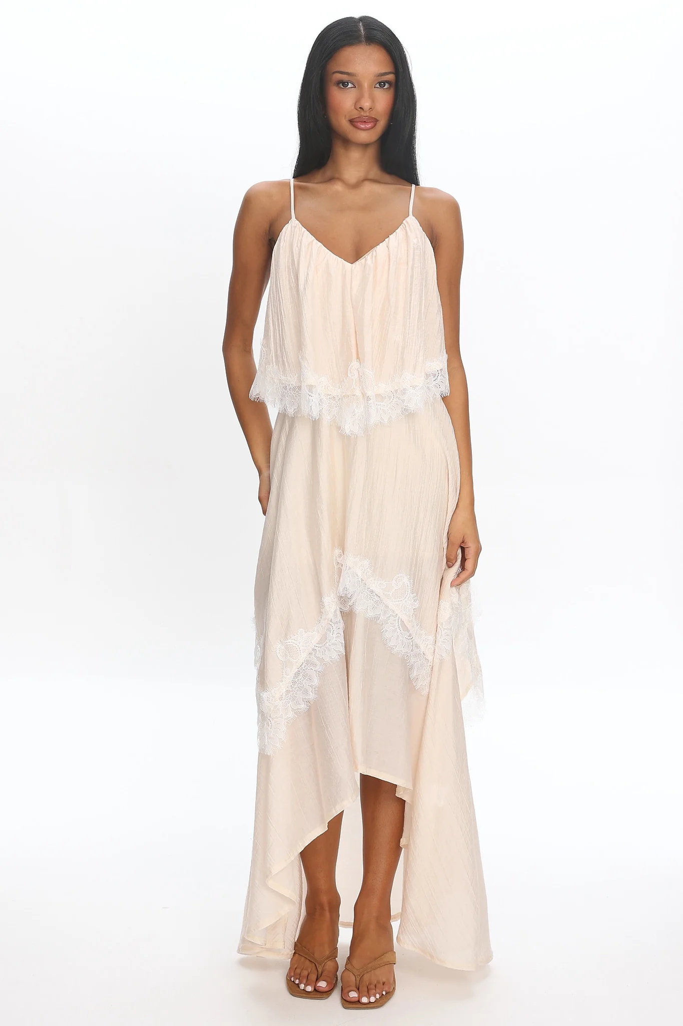 Ivory Dreams Lace-Trim Maxi Dress Cream