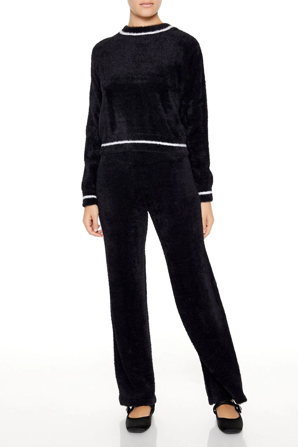 Two-Tone Fuzzy Knit Sweater