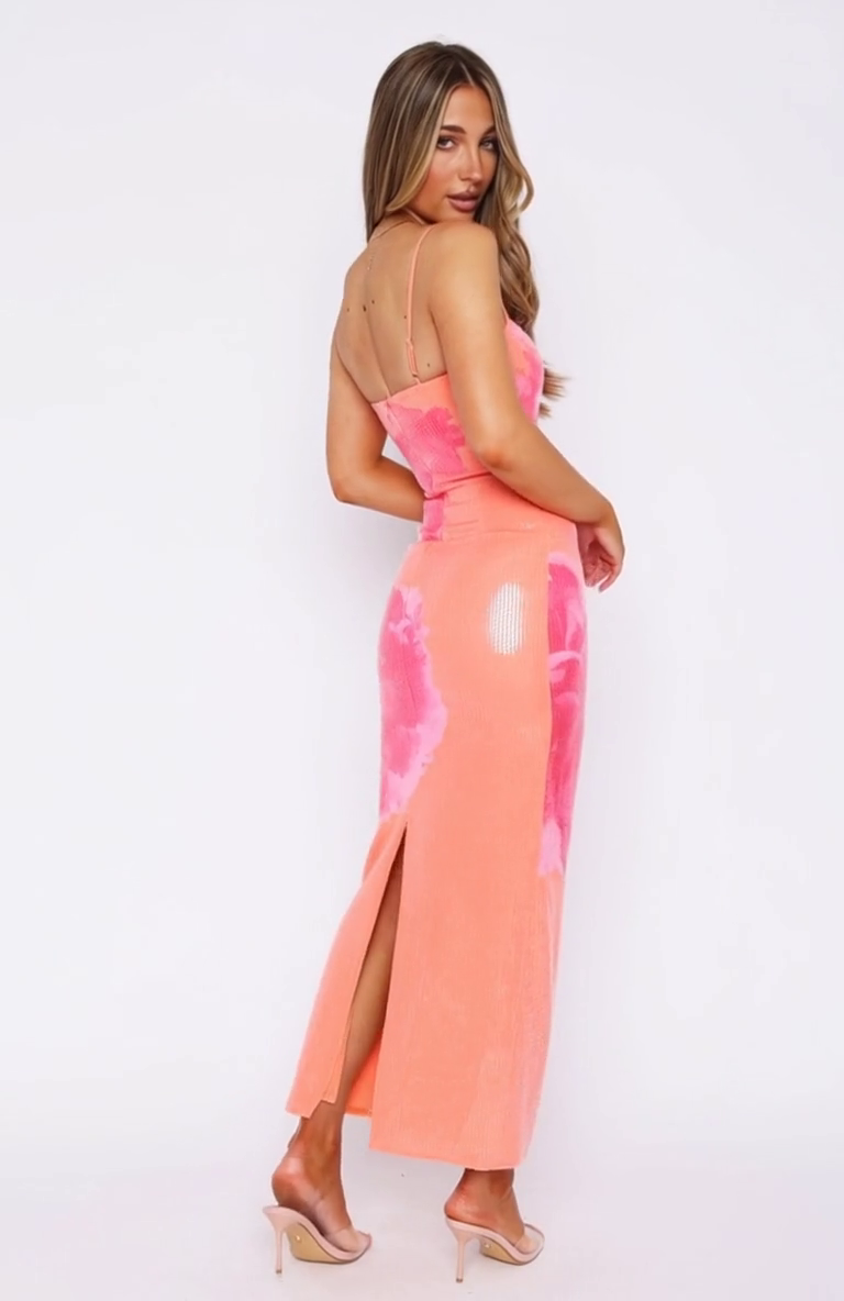 Telling Me Lies Sequin Maxi Dress Tangerine Blossom