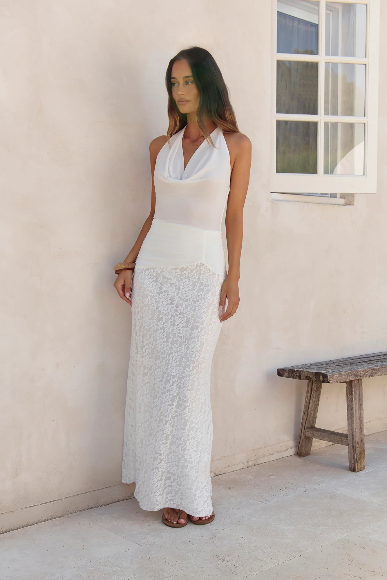Fly To Paradise Mesh Halter Maxi Dress White - luluinthesky