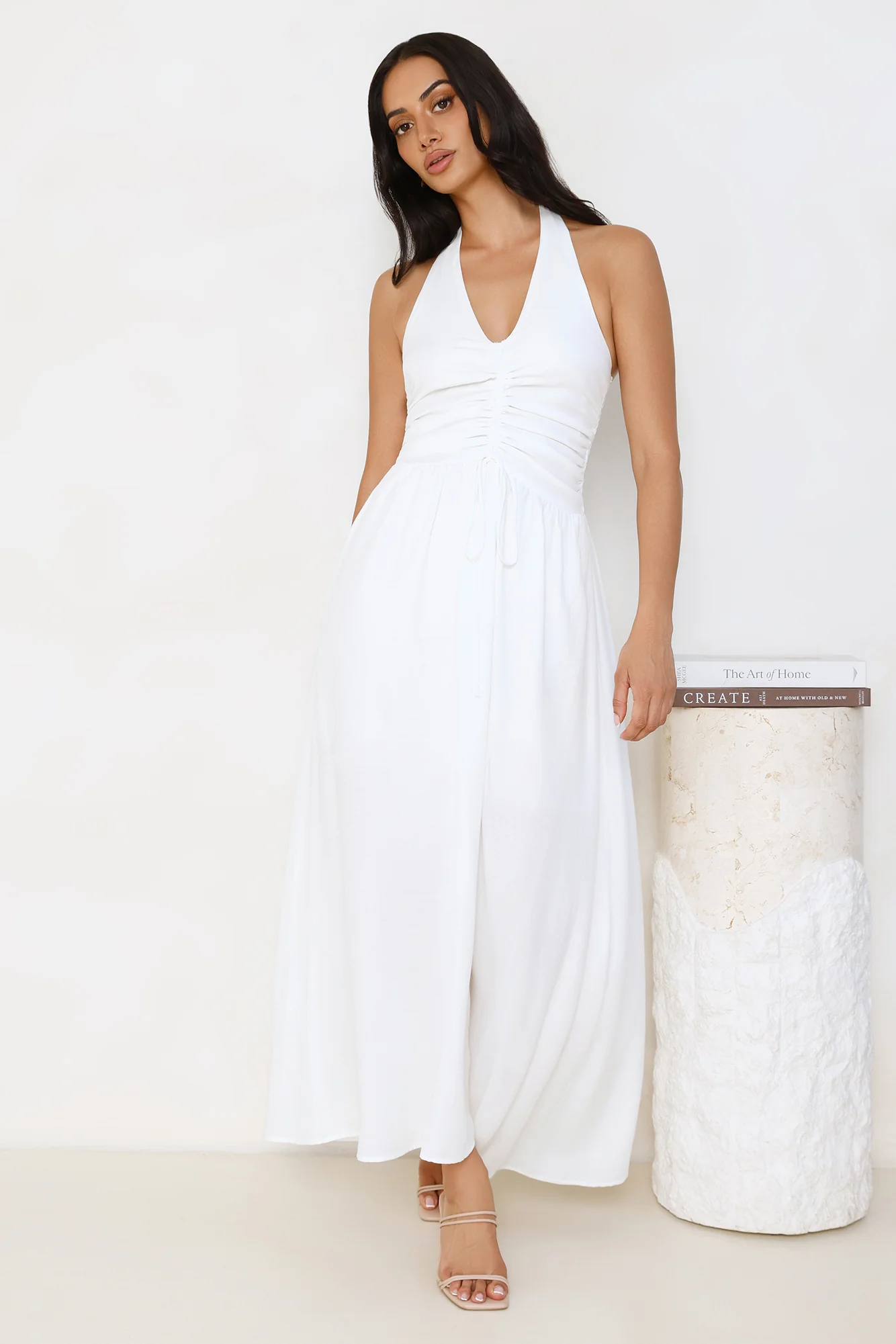 Ocean Kiss Halter Maxi Dress White - luluinthesky