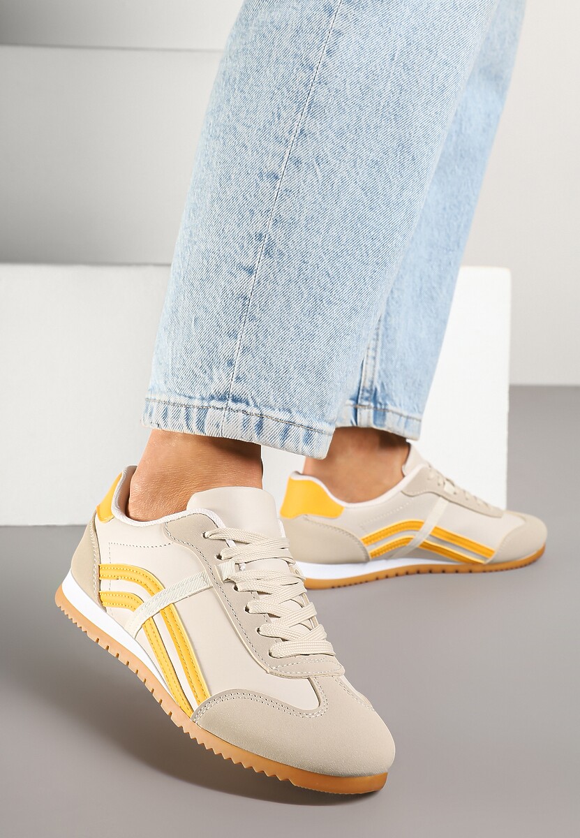 Beżowo-Pomarańczowe Sneakersy Typu Klasyczne Tenisówki Zdobione Przeszyciami Zardiva