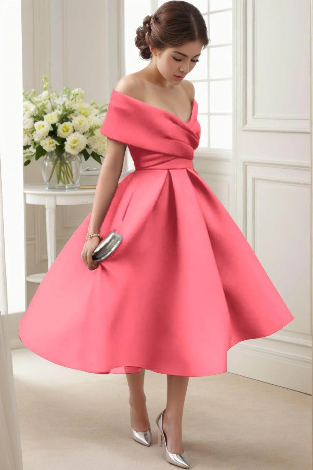 A-Line Tea Length Satin Graduation Dresses CS0556