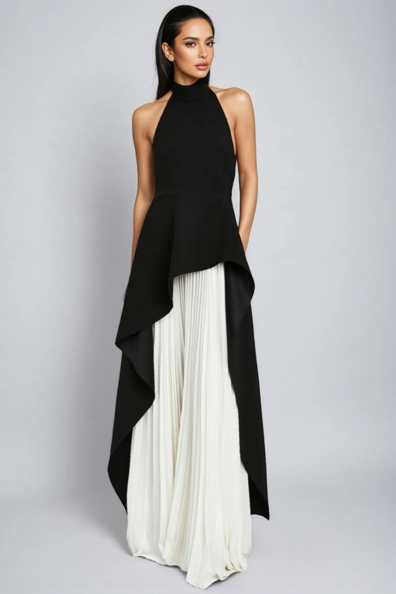 Blythe Crew Collar Sleeveless Backless Asymmetric Suit Dress