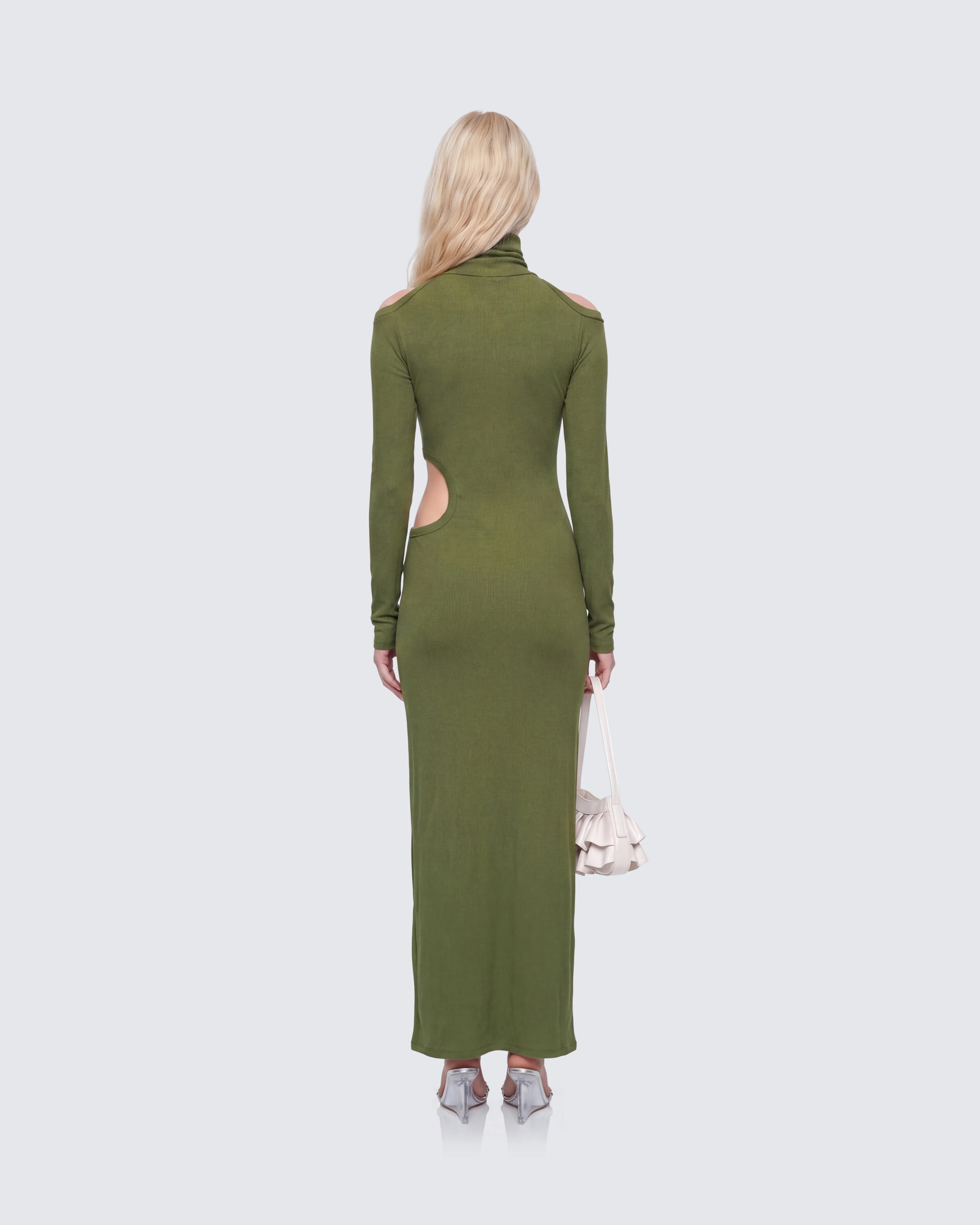 Aiko Olive Ribbed Cutout Maxi Dress