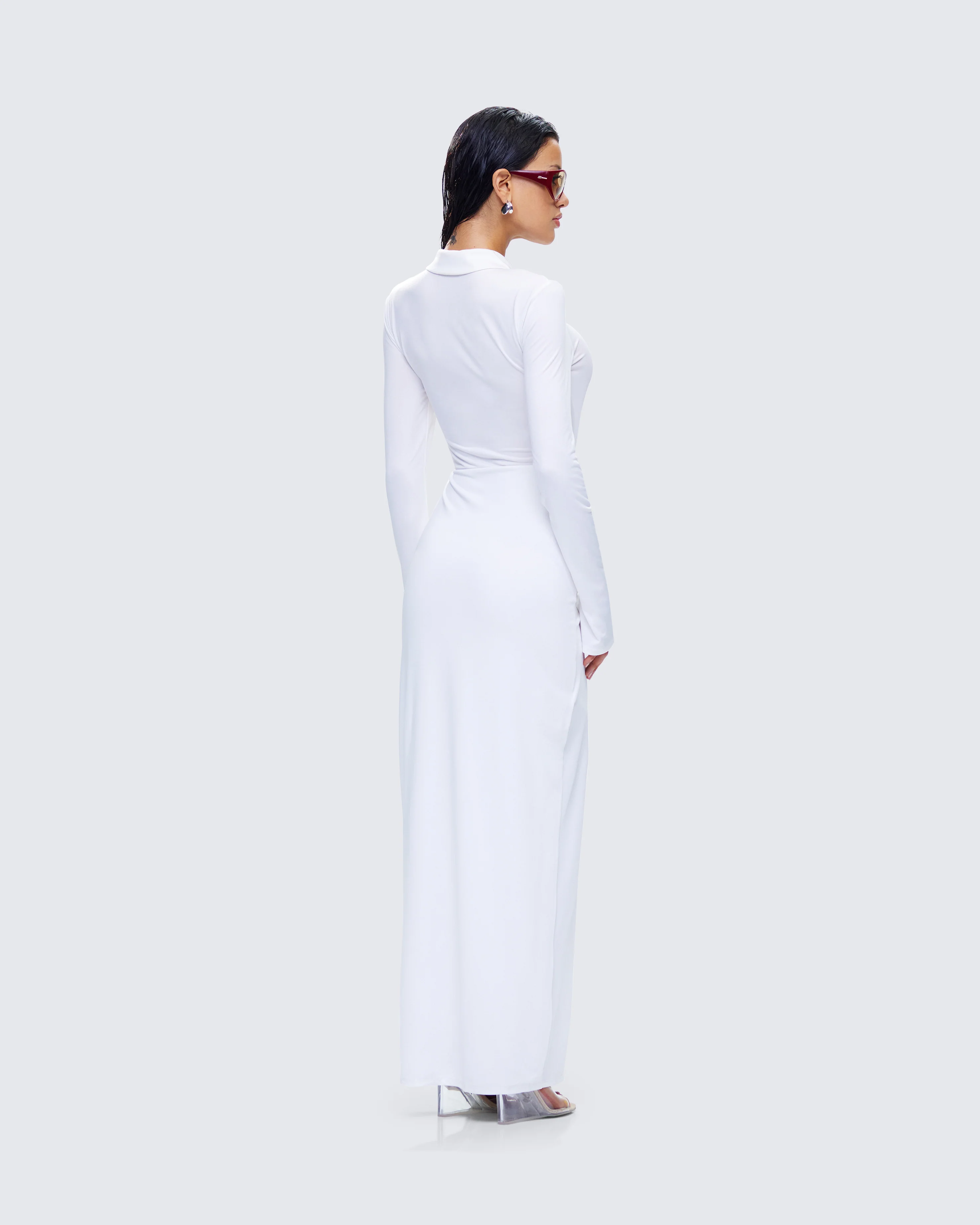 Zaida White Plunge Maxi Dress