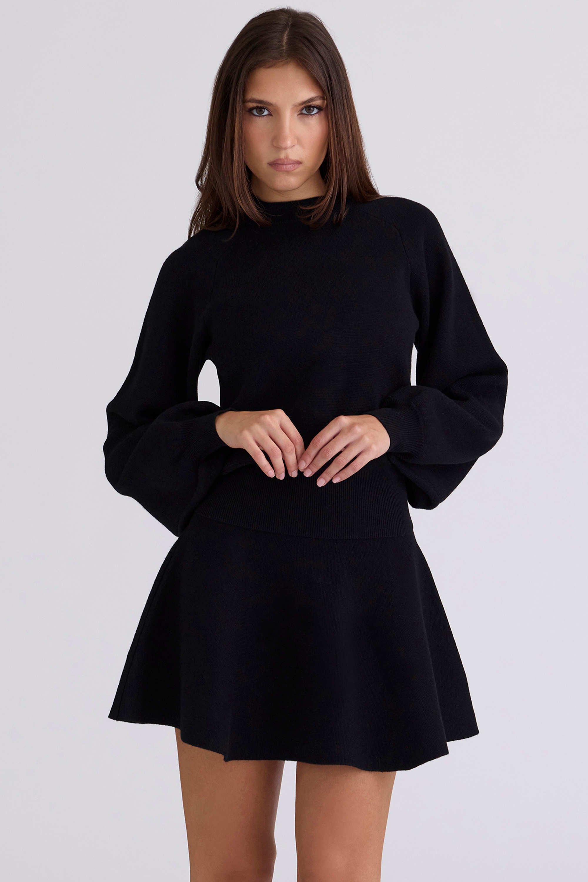 black wool & cashmere balloon sleeve sweater