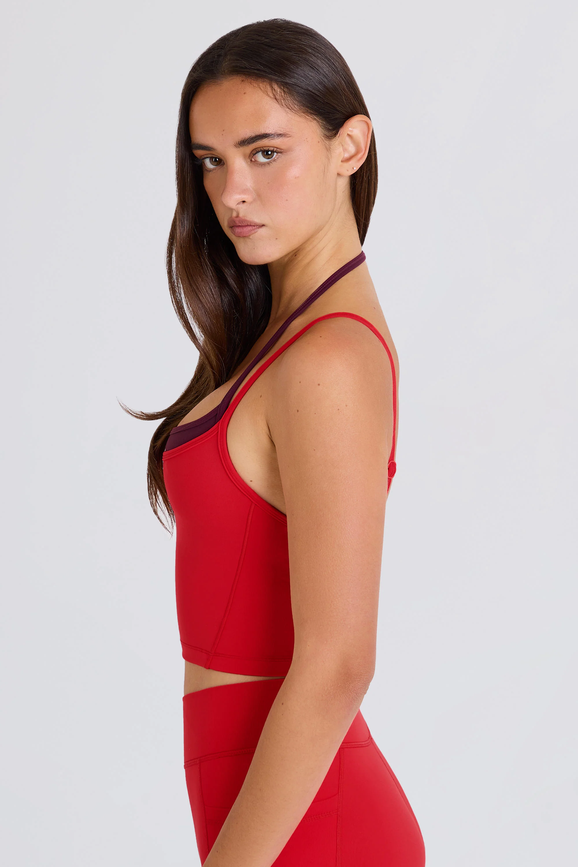 Soft Active Layered Cropped Tank Top in Strawberry Red