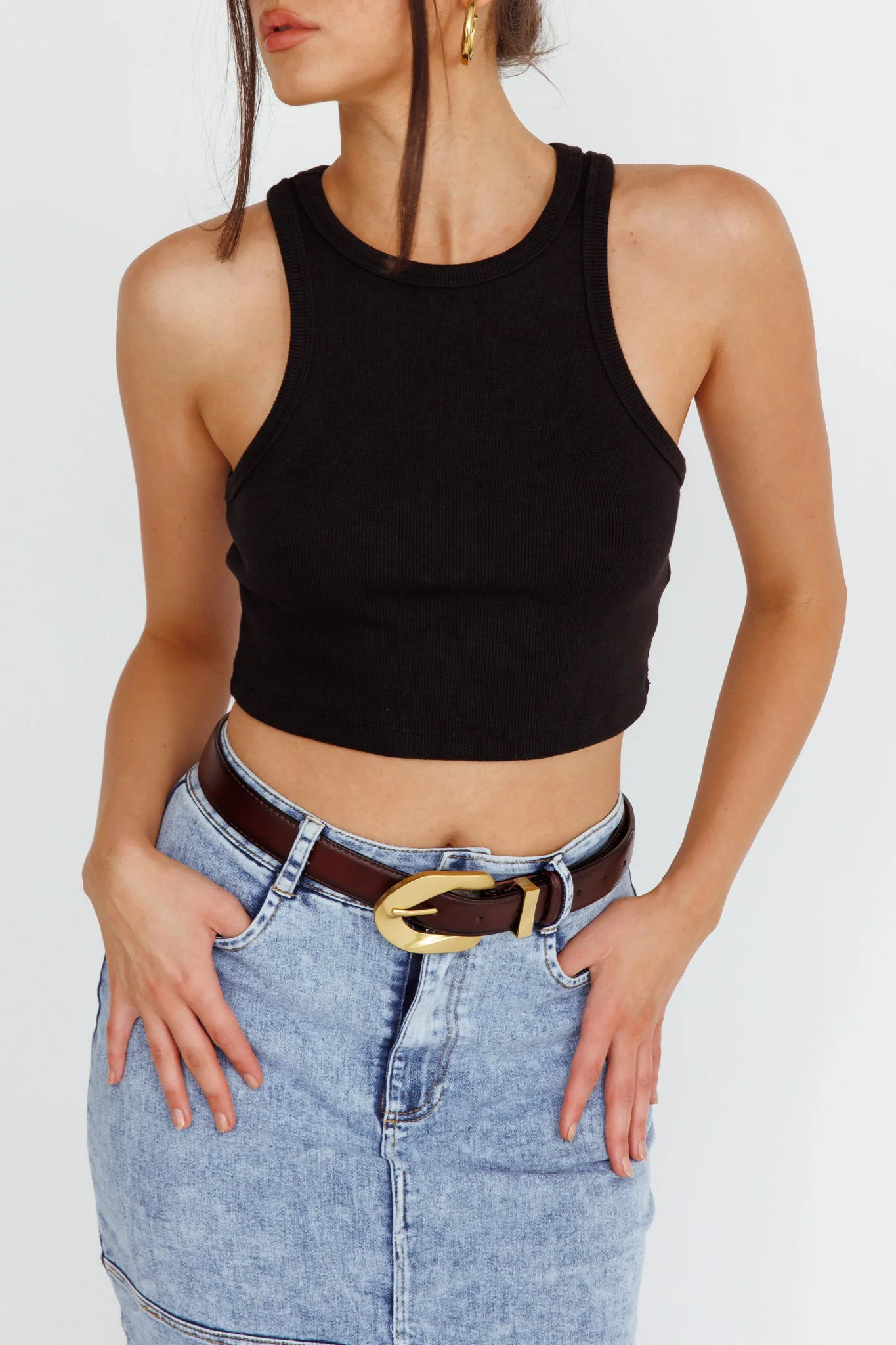 Rigel Gold Buckle Leather Belt Brown