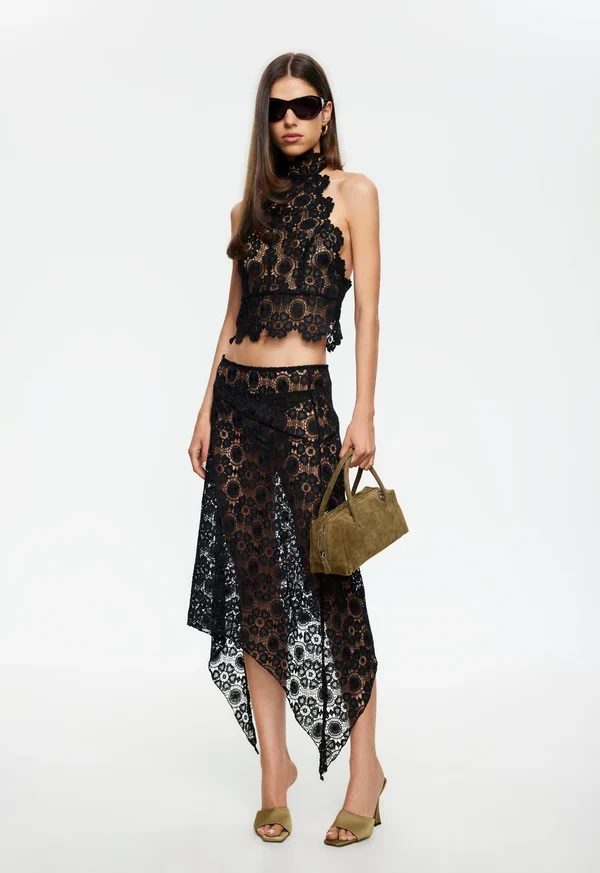 Lioness Black Lace Halter Top - Sheer Backless Going Out Top