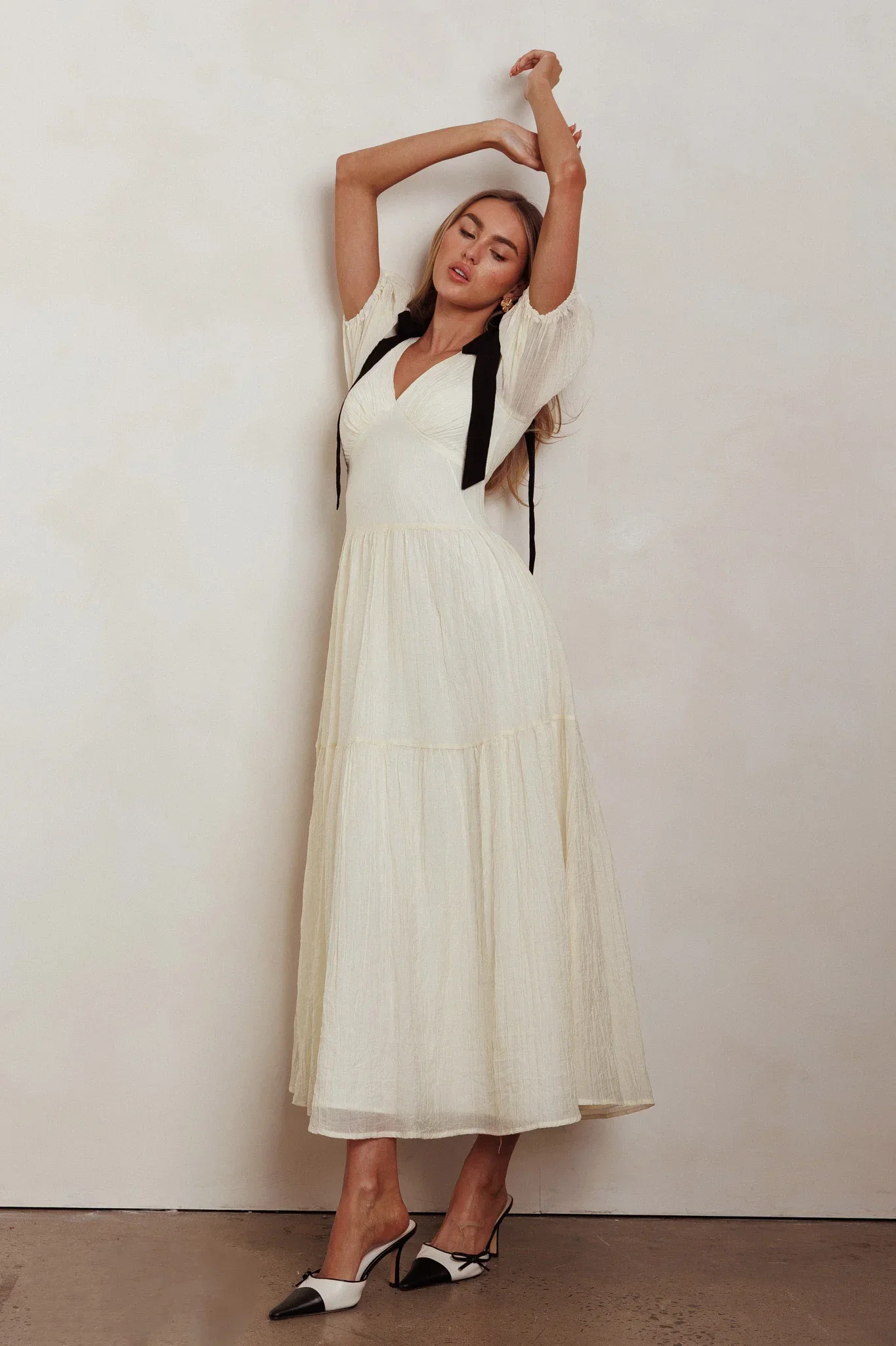 Sinta Bow Shoulder Puff Sleeve Maxi Dress Cream