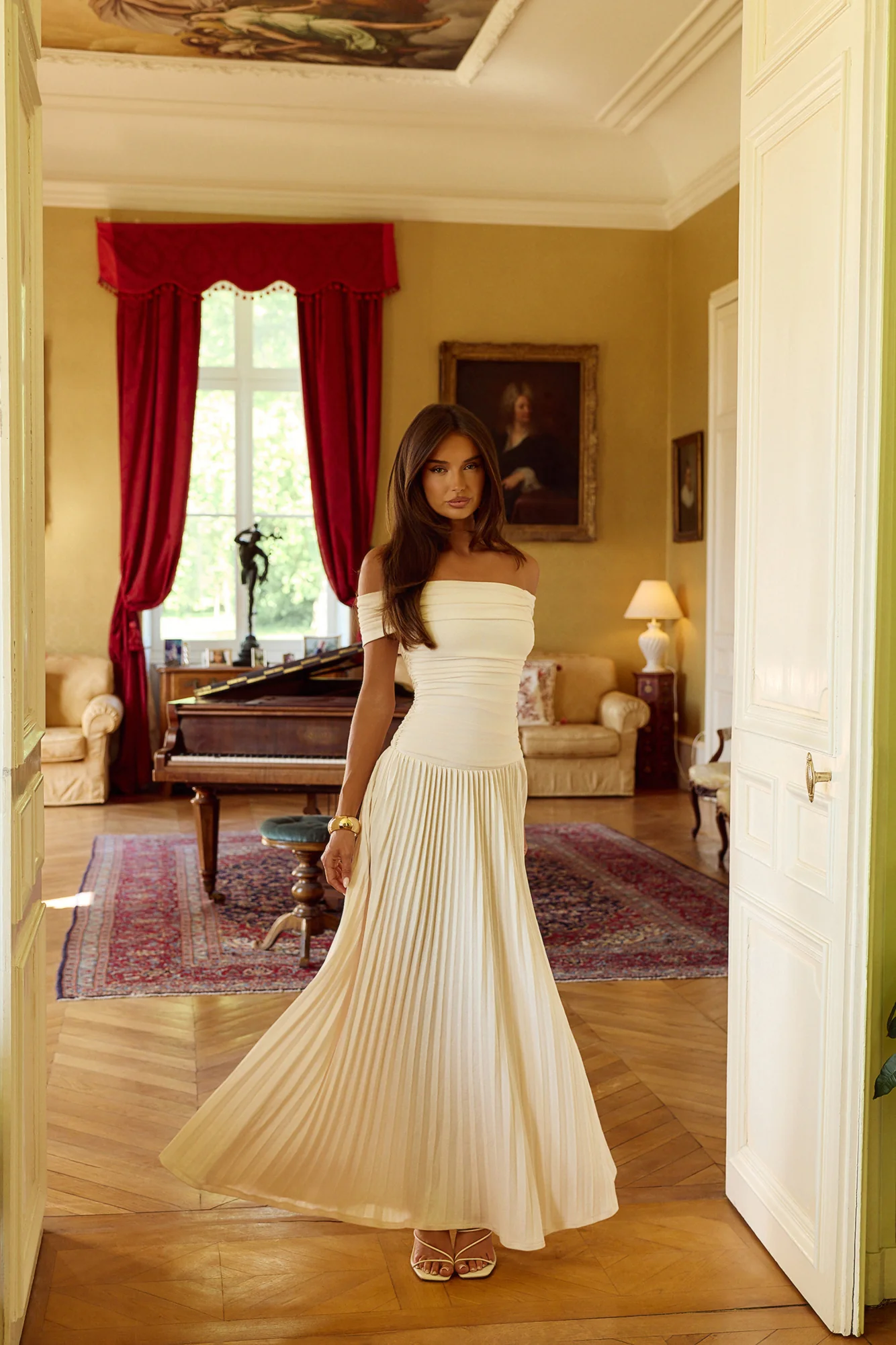 Wishes In The Wind Off Shoulder Maxi Dress Cream - luluinthesky