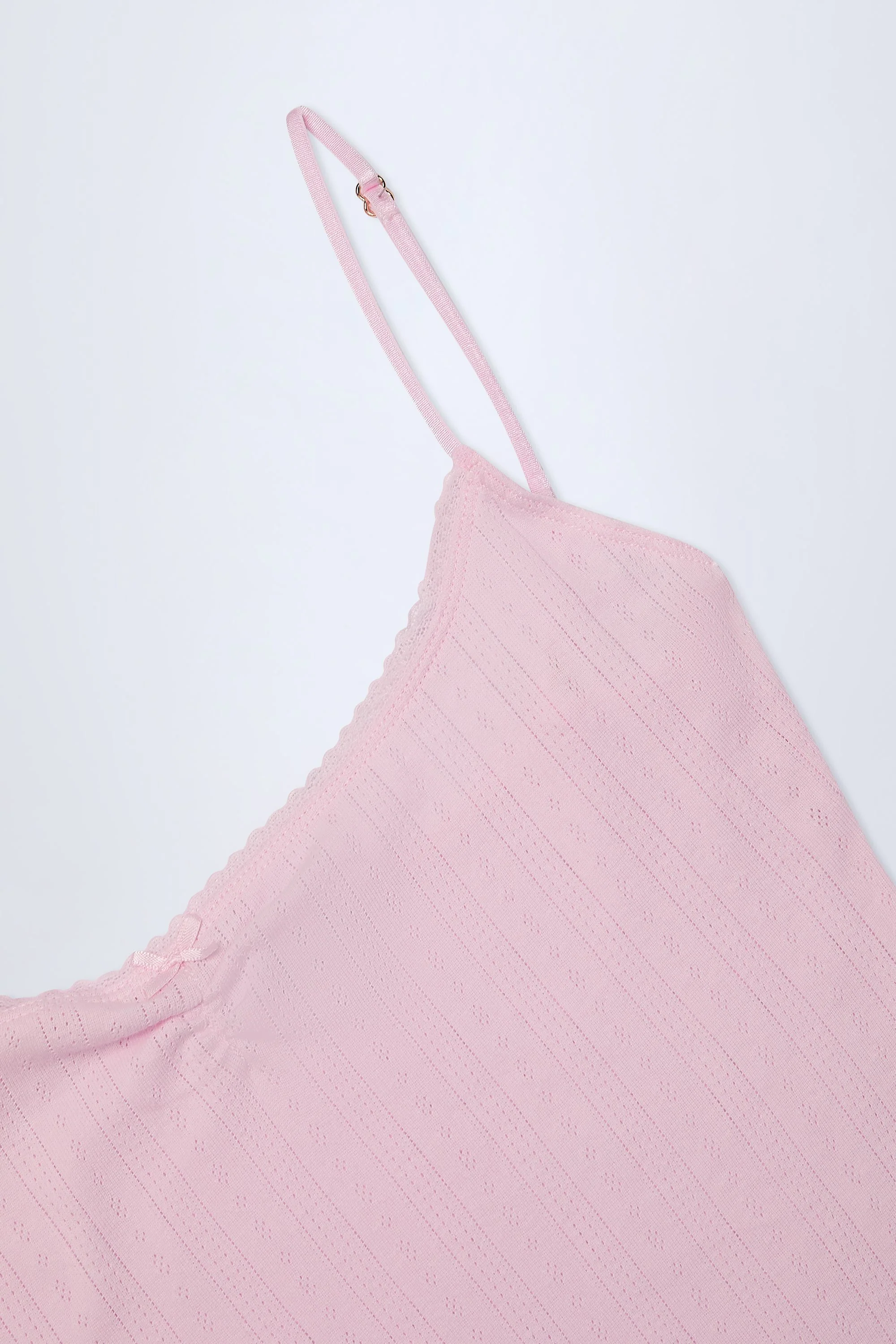 Pointelle Ruched A-Line Mini Dress in Baby Pink