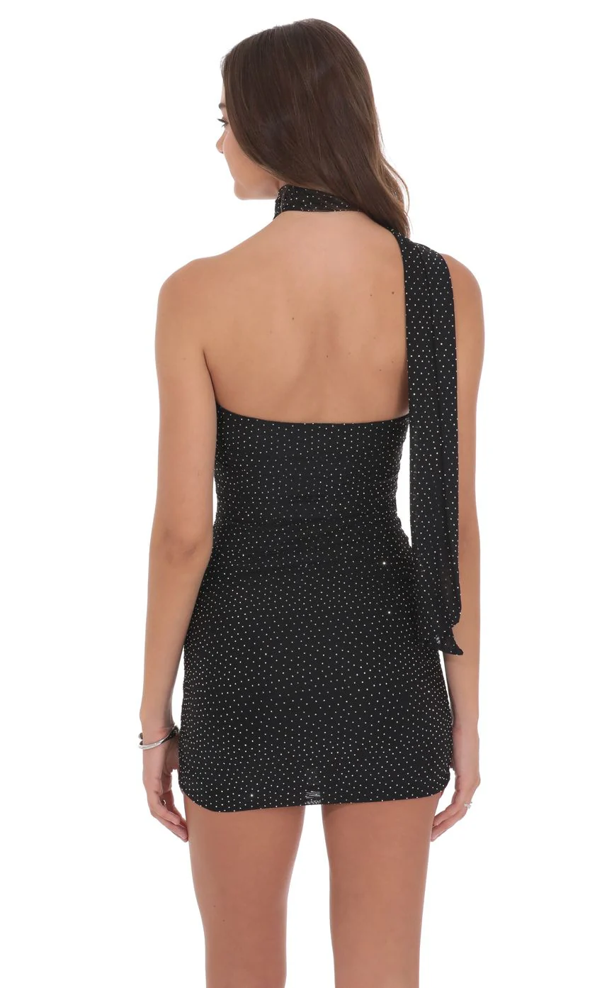 Scarf Rhinestone Mesh Bodycon Dress in Black - luluinthesky