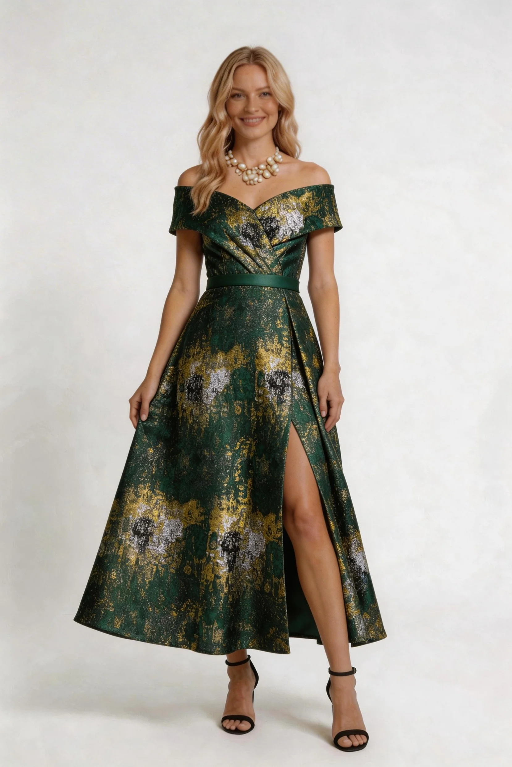 A-Line Tea-Length Jacquard Mother of the Bride Dress CM0429