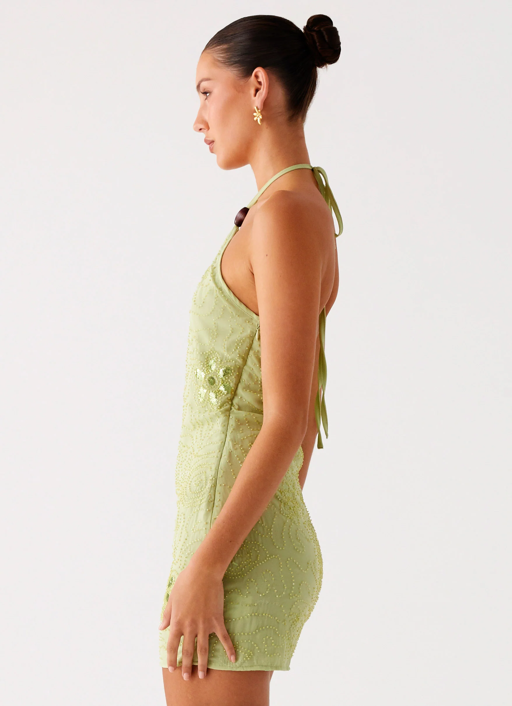 Kiara Beaded Mini Dress - Mint - luluinthesky
