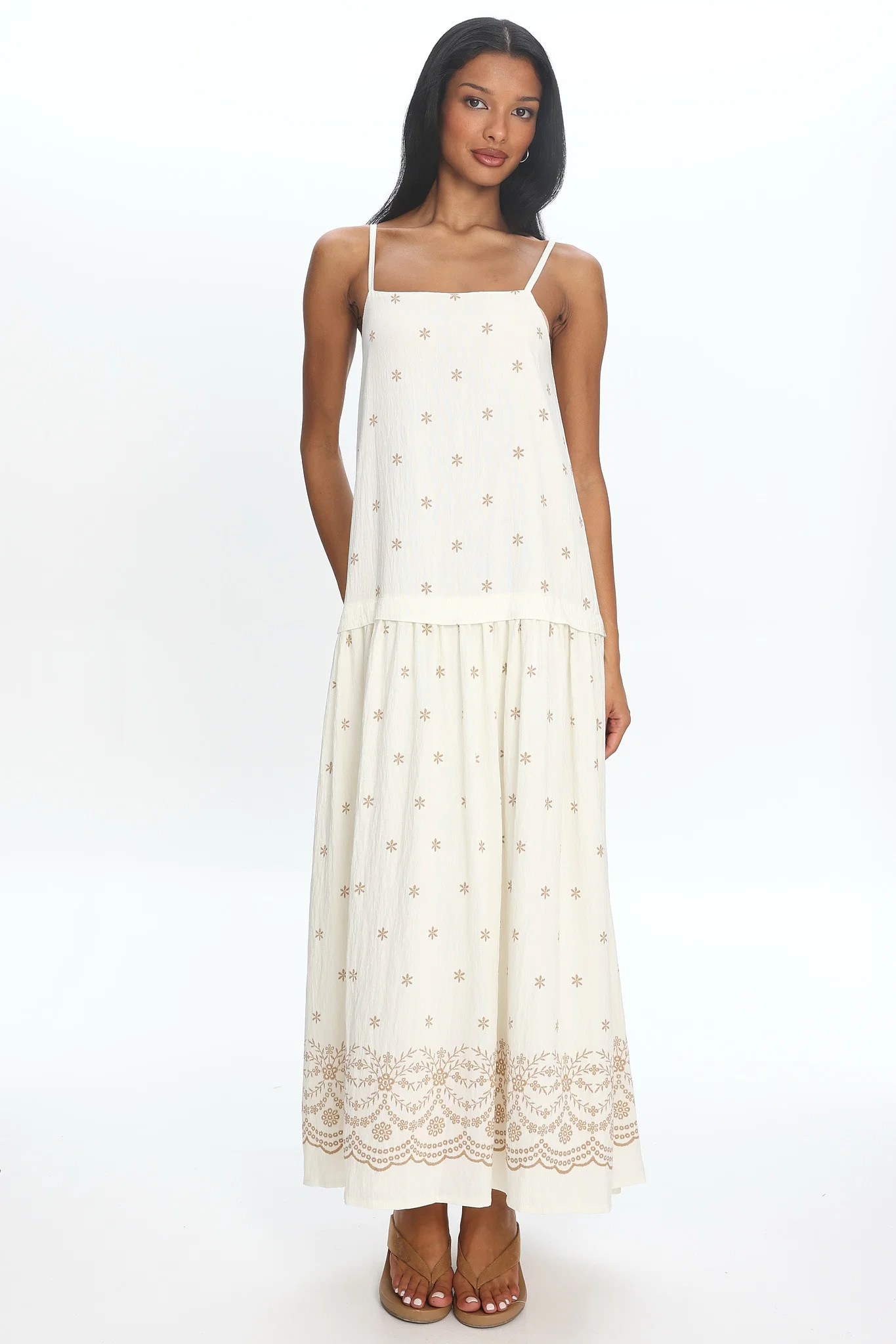 Adella Drop Waist Maxi Dress Beige