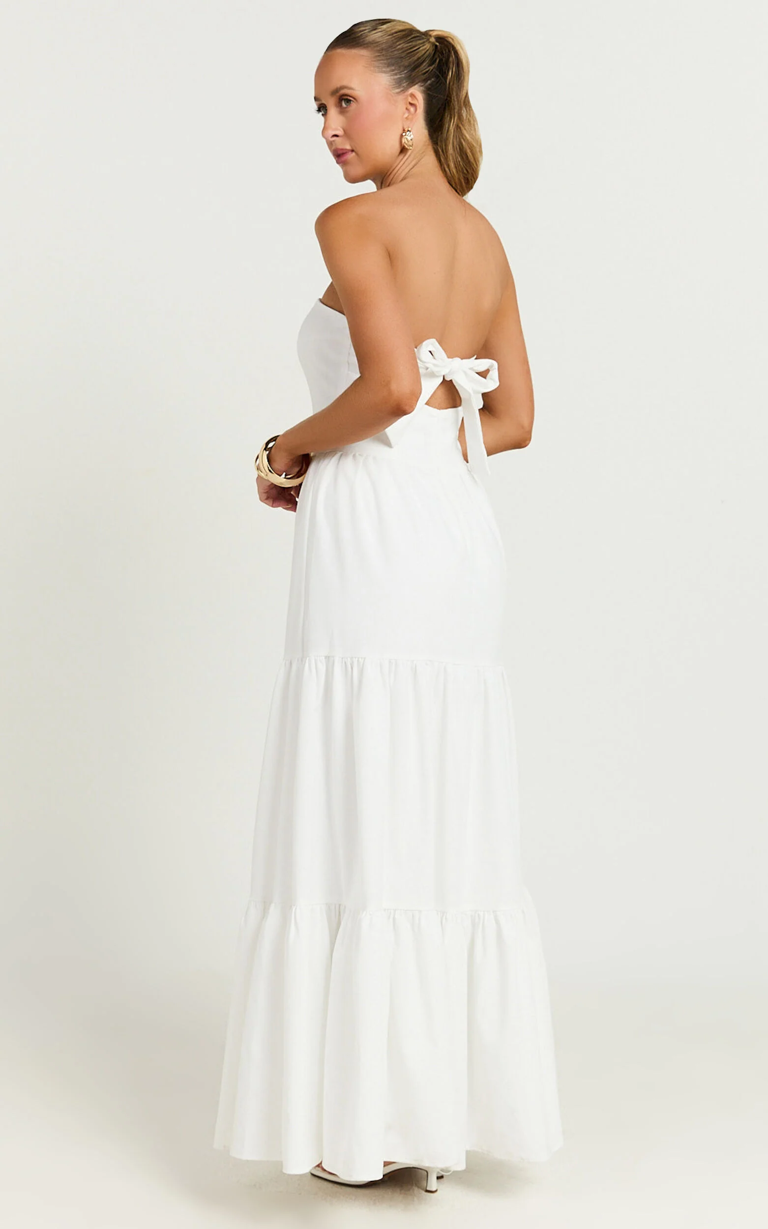 Trish Maxi Dress - Strapless Tiered Dress in White