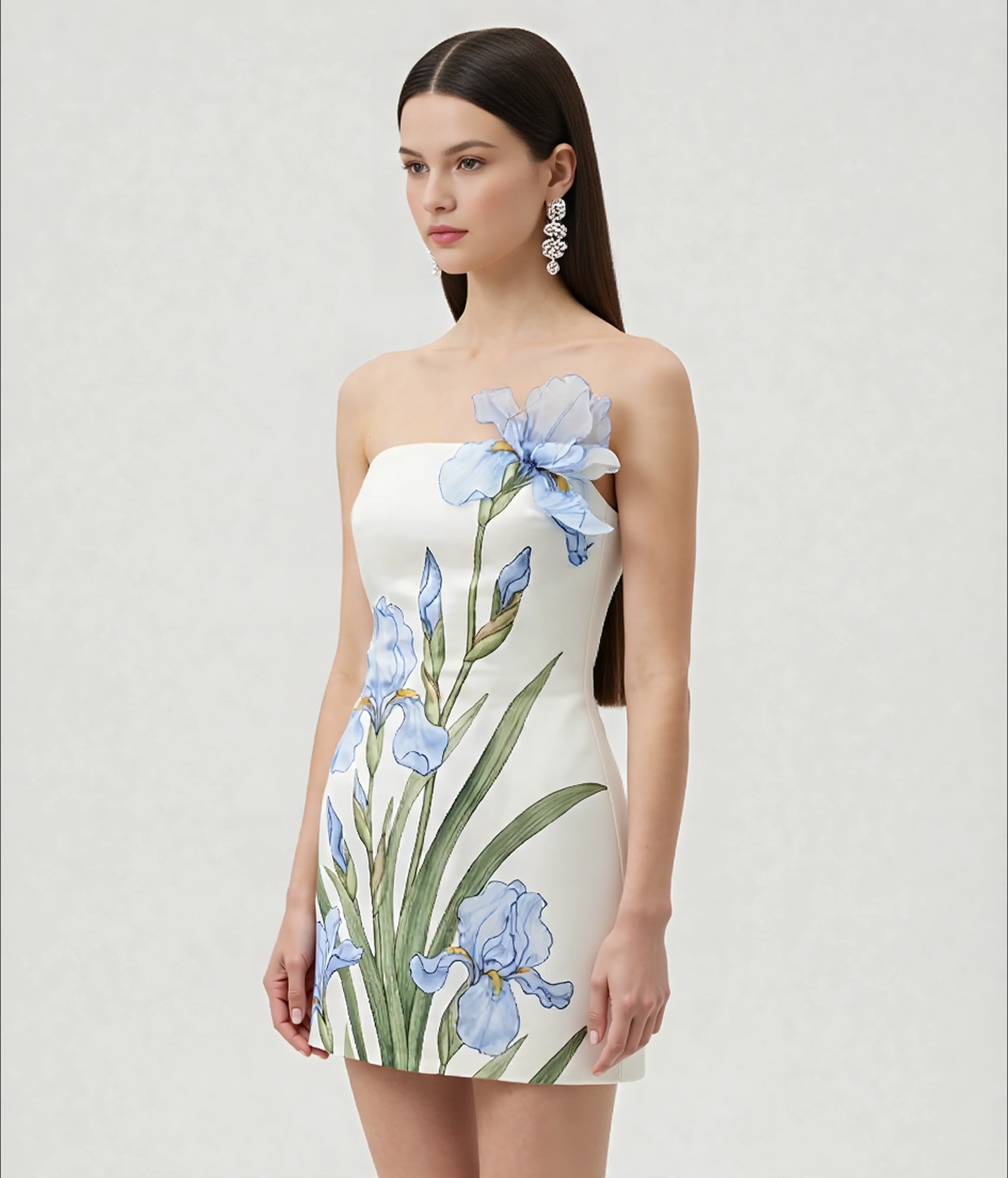 Floral Printed Mini Dress - White - FASHION NOB