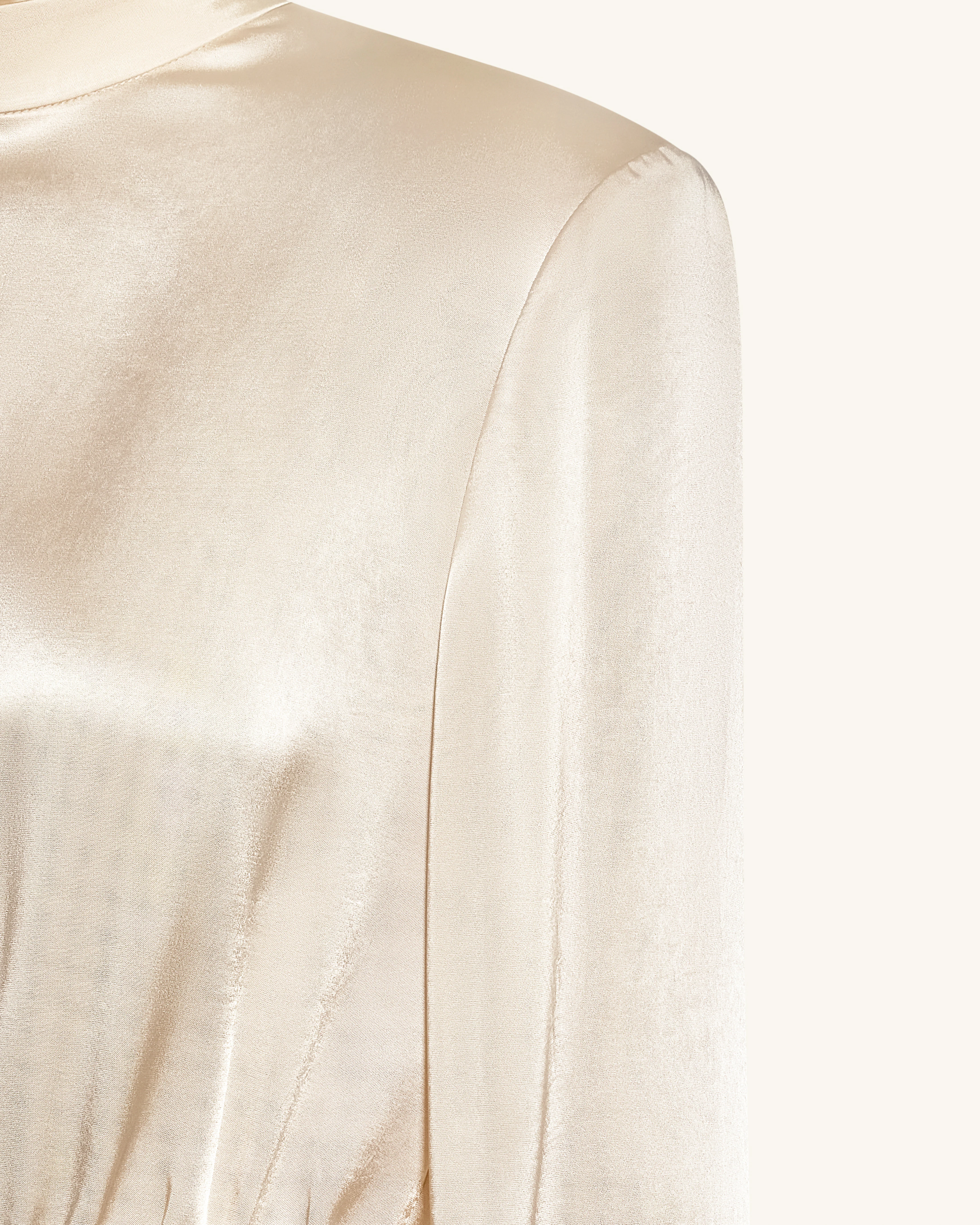 Structured Shoulder Design Satin High-Neck Fitted Maxi Dress - Cream - FASHION NOB