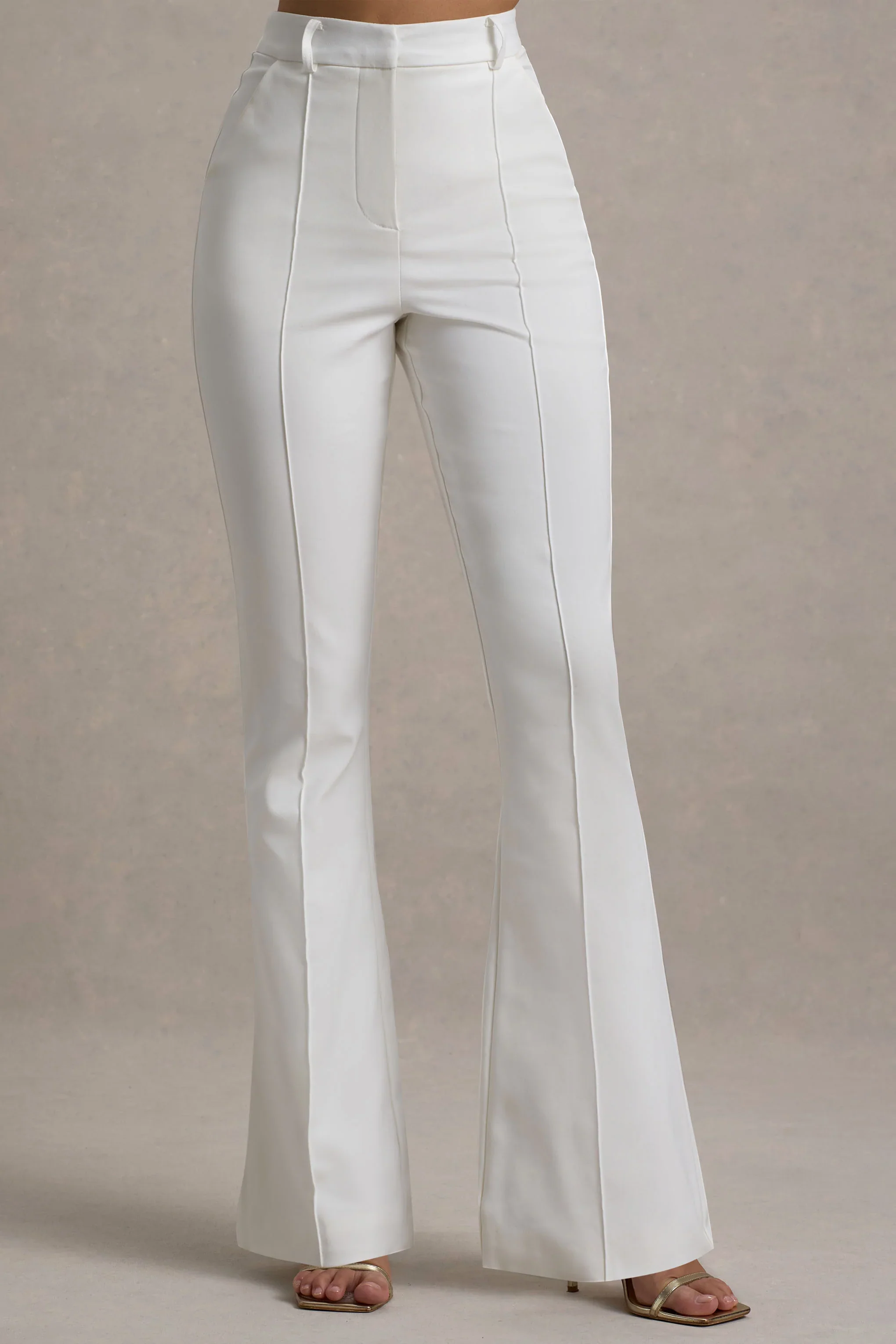 Carina | White Flared-Leg Tailored Trousers