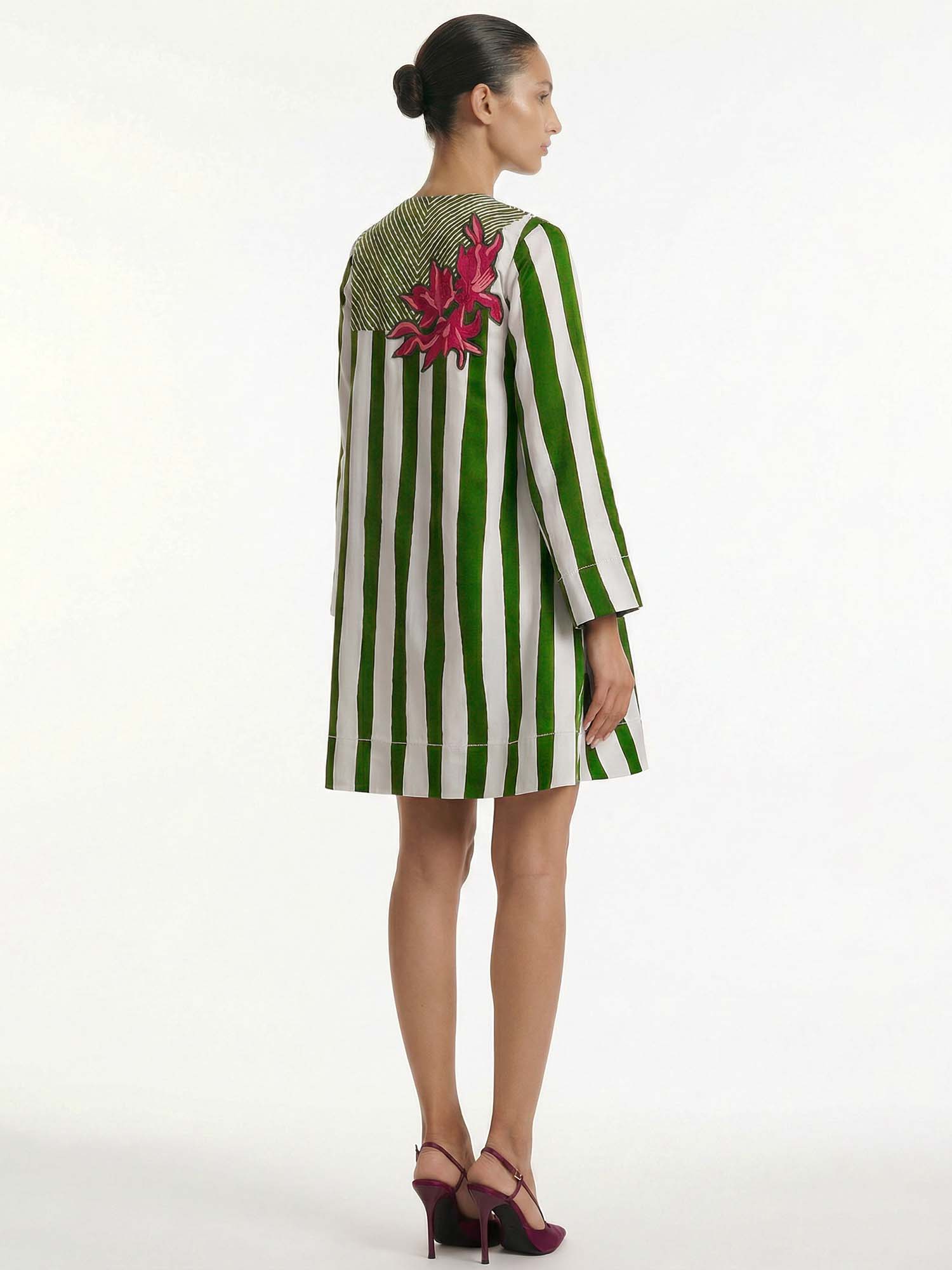 Verdant Stripe Print Mini Dress