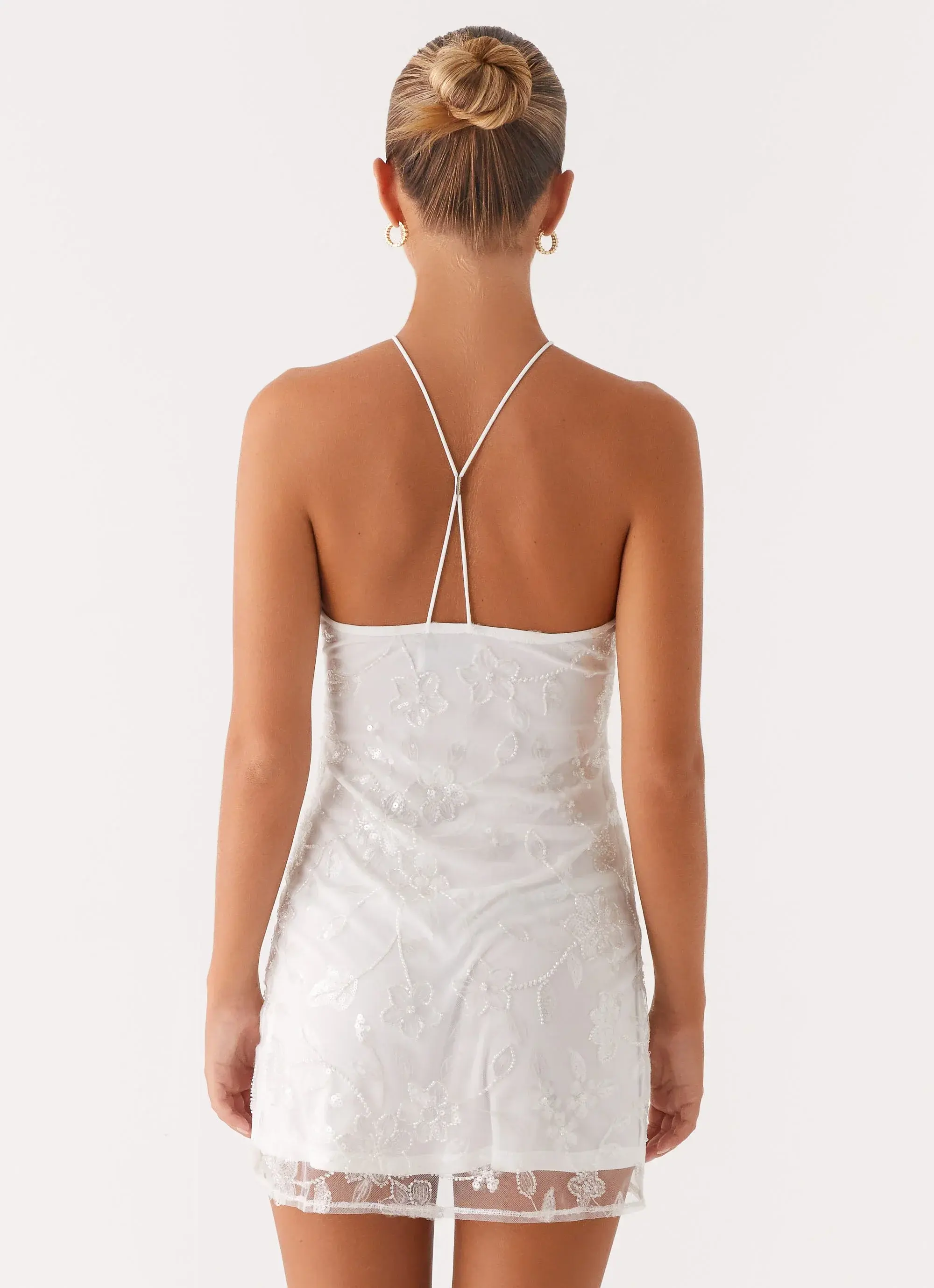 Rumi Beaded Mini Dress - White - luluinthesky