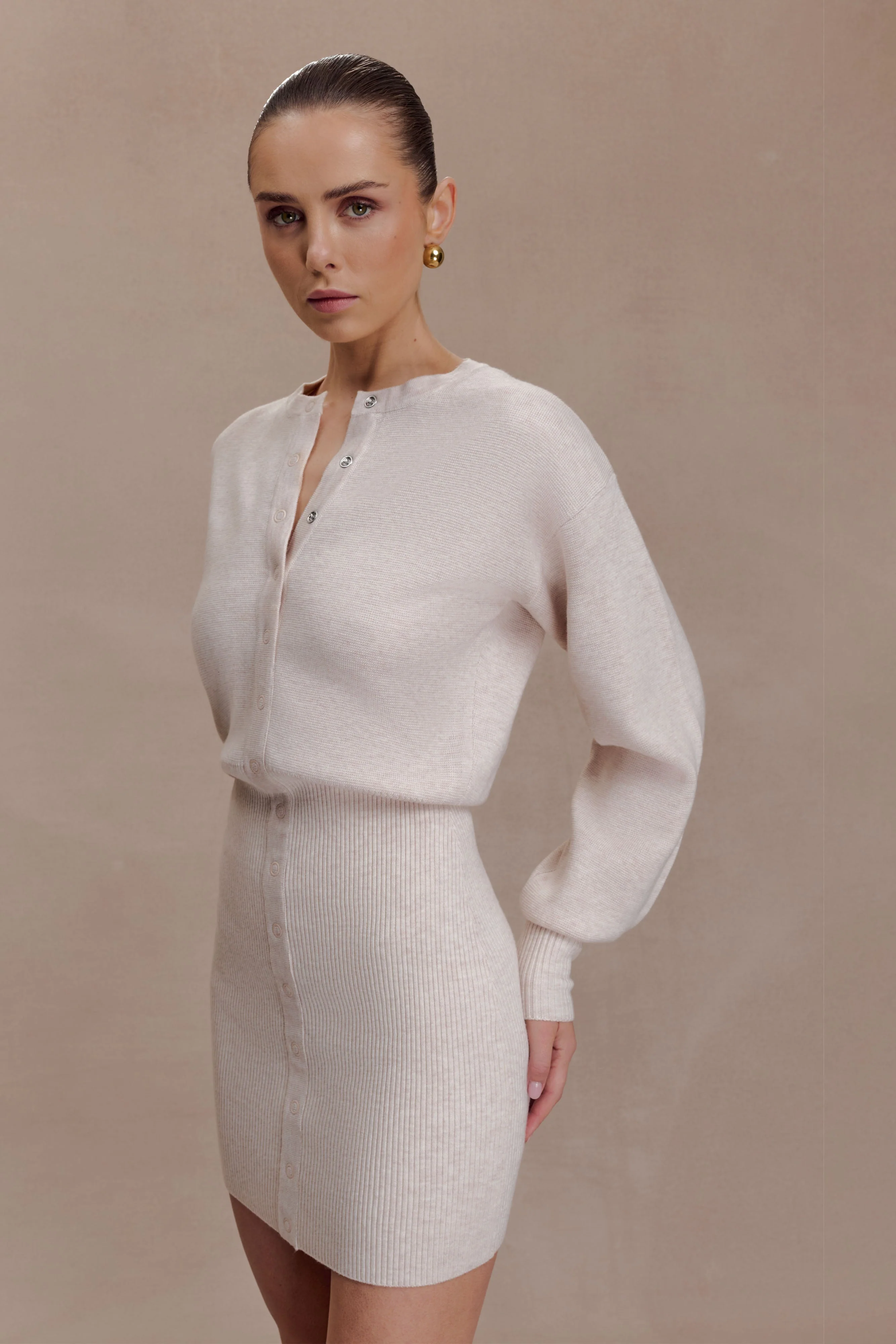 Xaden Wool Mix Knit Mini Dress - Oat Marle