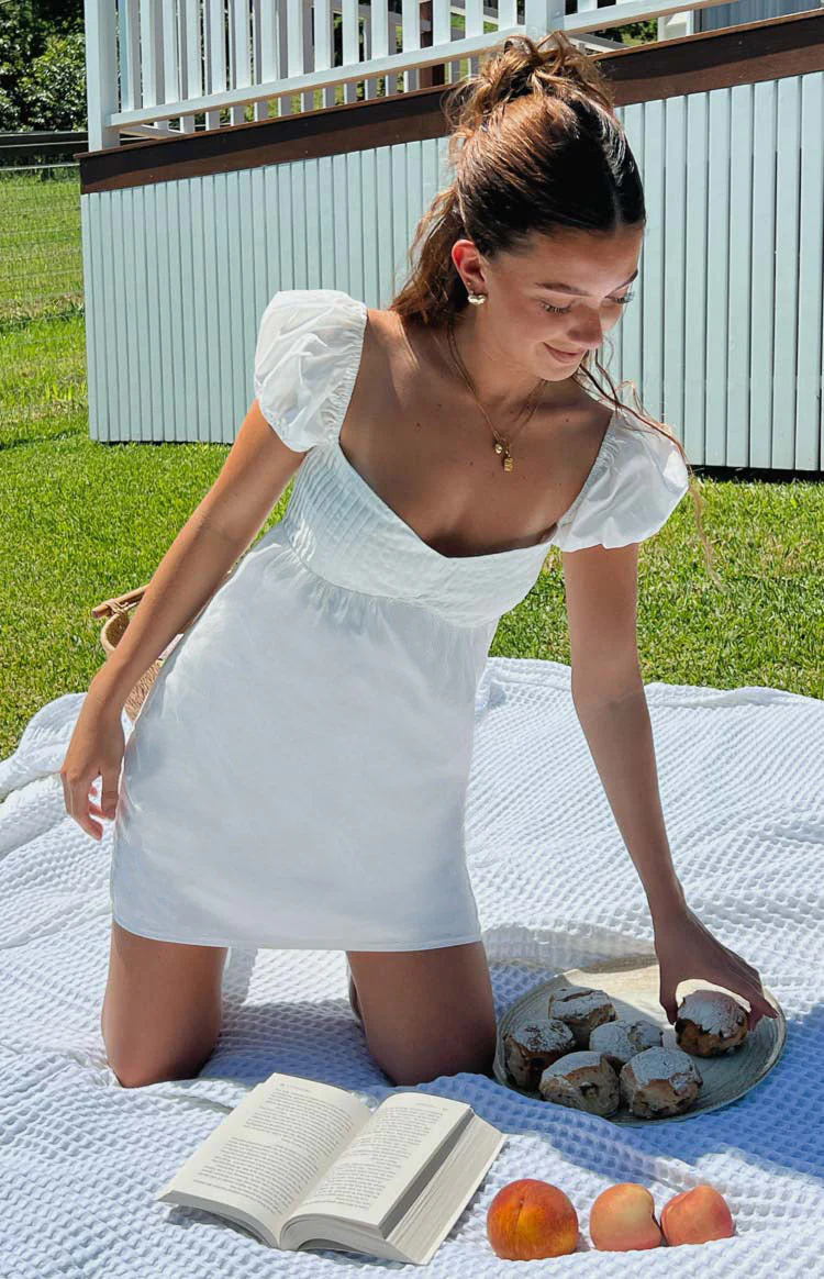 Joey White Puff Sleeve Mini Dress - luluinthesky